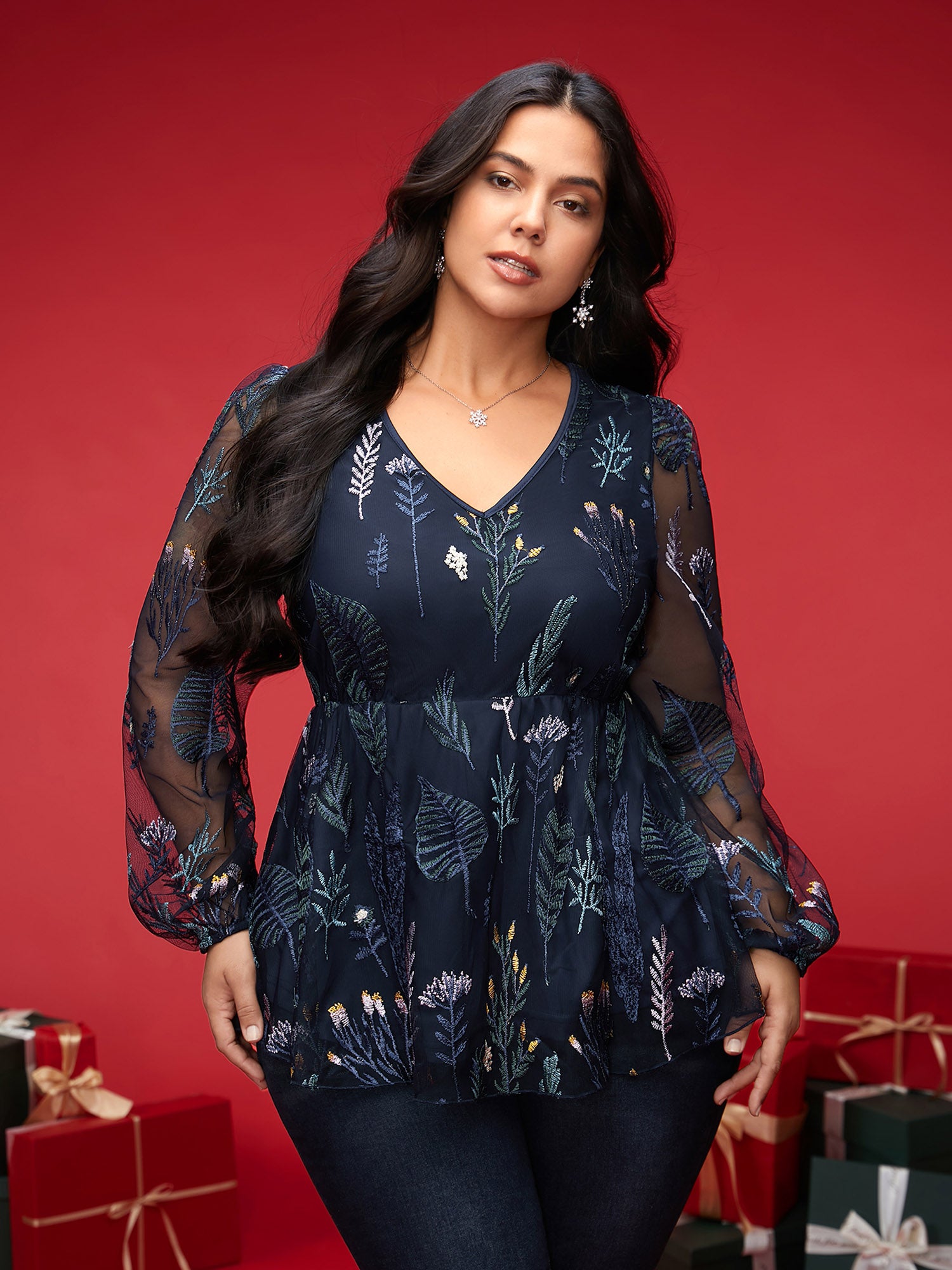 Enchanted Forest Embroidered Elastic Waist Blouse