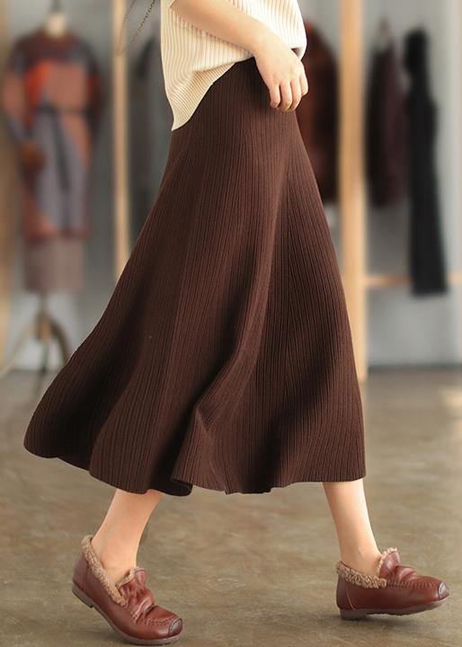 Elastic Waist Cinched Spring Quilting Clothes Chocolate Plus Size Skirt