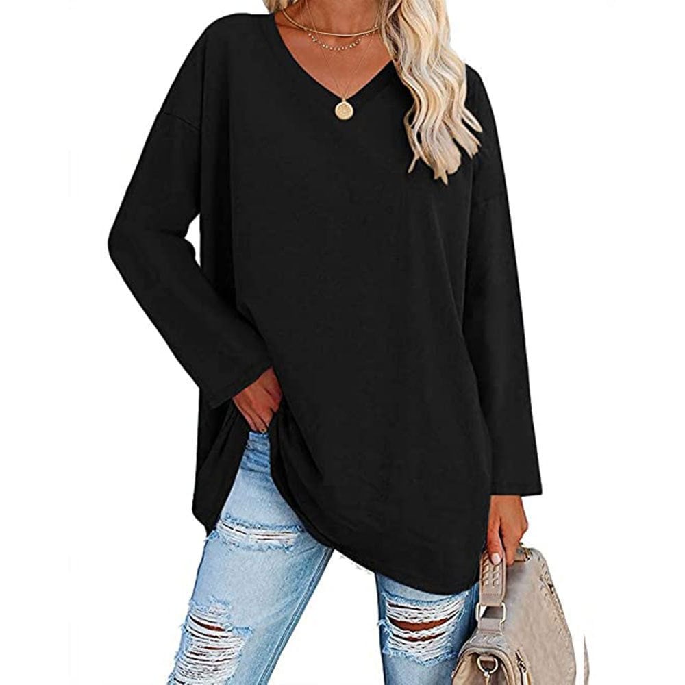 Multicolor - Women's Loose Long Sleeve Fashion V-neck Top
