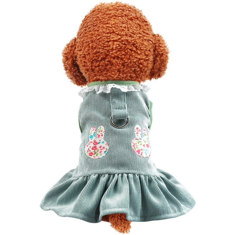 Rabbit Printed Lace Dog Harness Dress