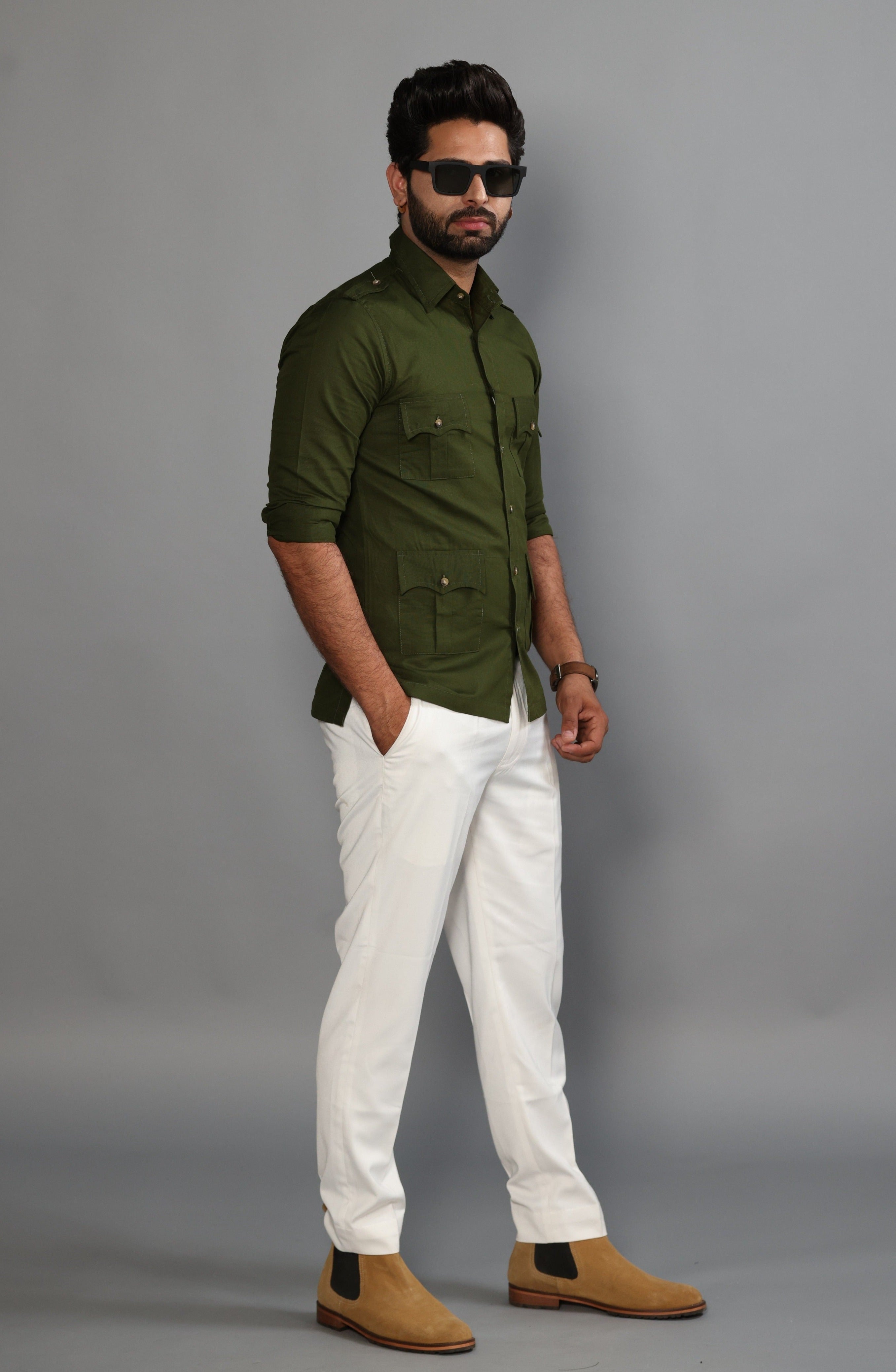 Battle Green Turkish Linen Hunting Shirt