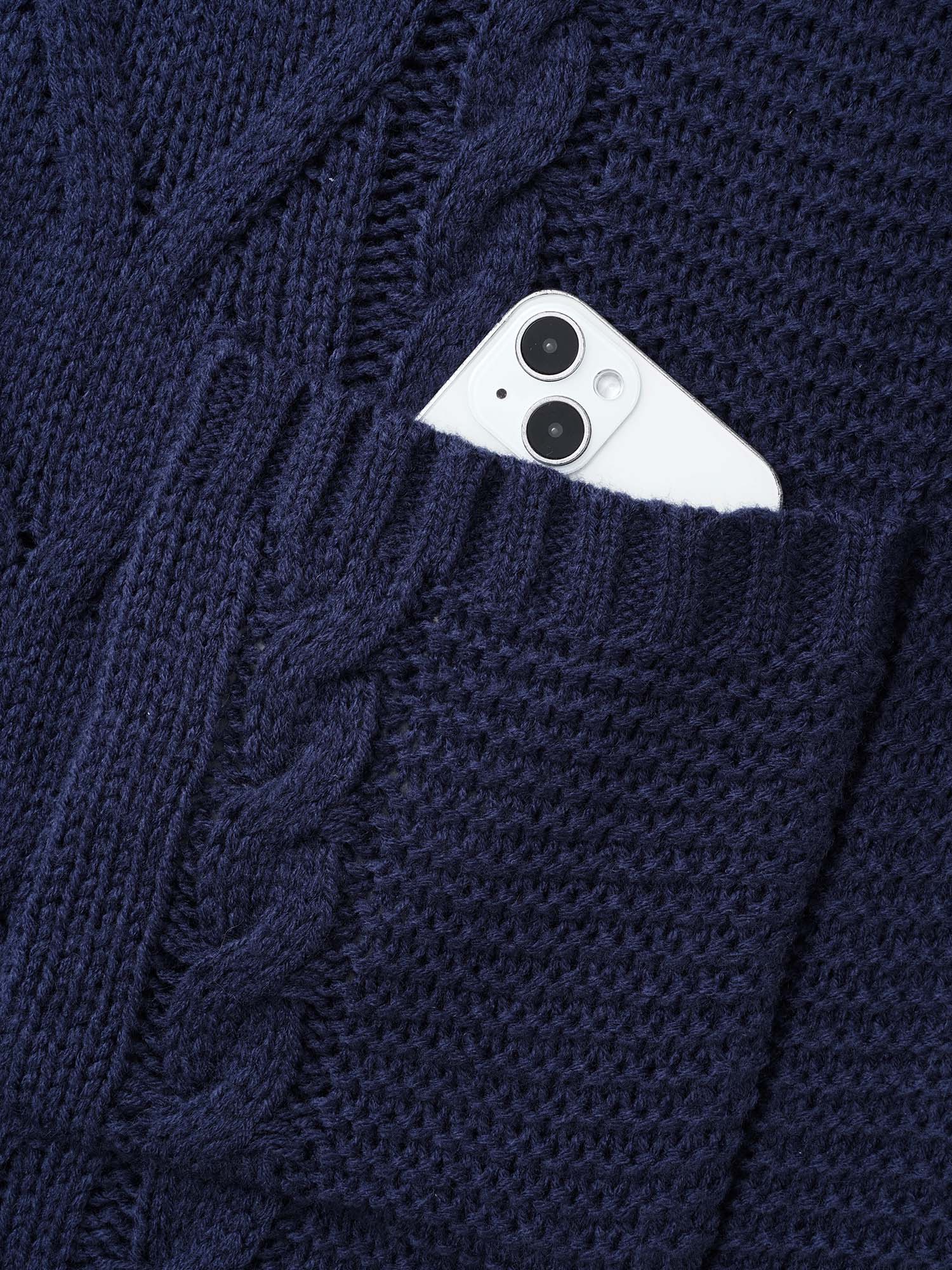 Texture Cable Knit Patched Pocket Cardigan