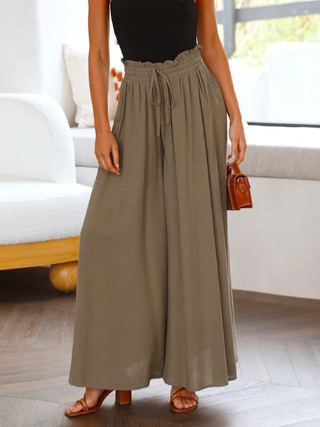 Drawstring Elastic Waist Wide Leg Baggy Pants(5 Colors )