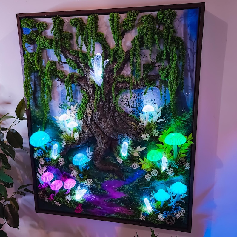3D LED Mushroom Painting: Wireless Rechargeable Fantasy Art Lamp