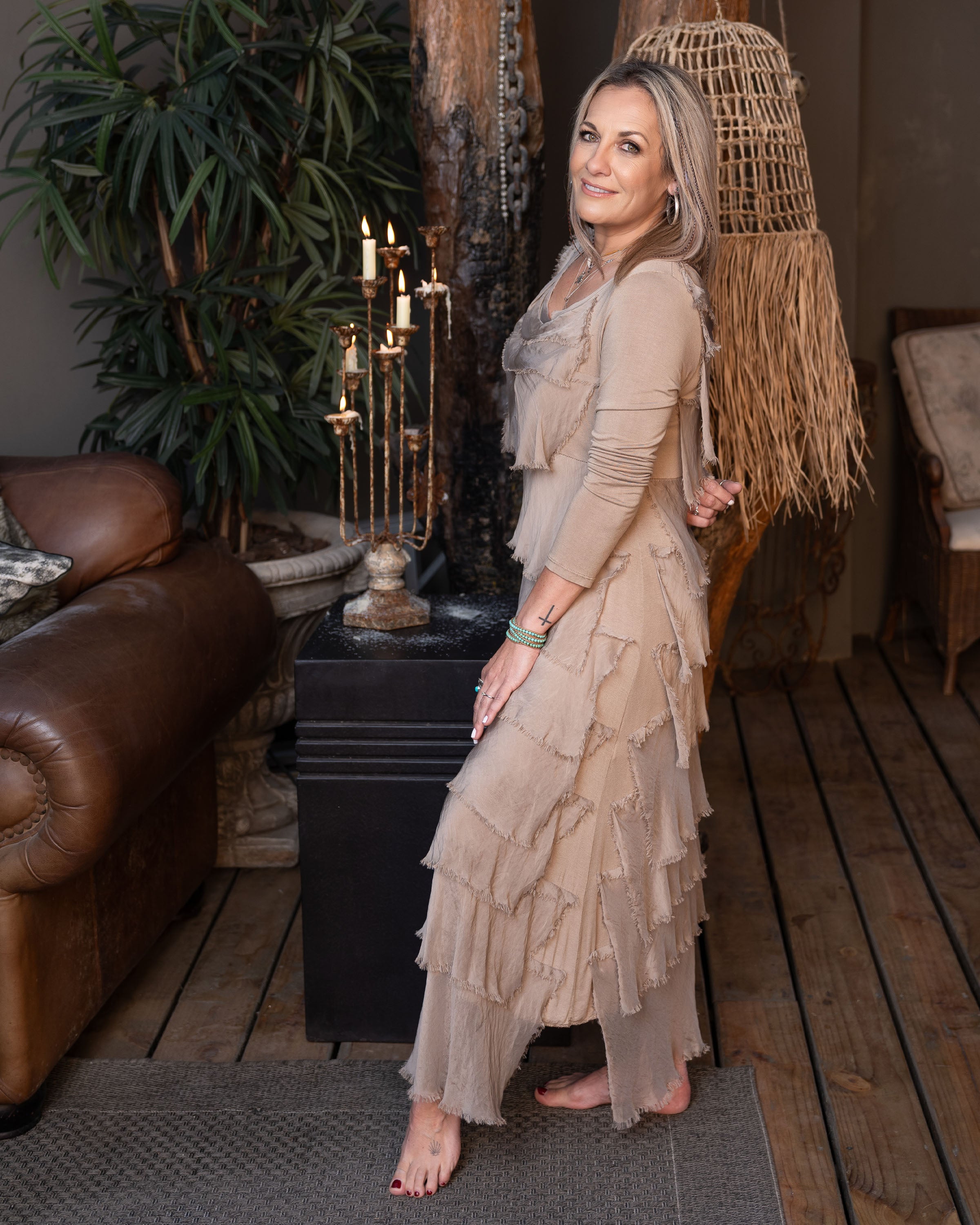 Whimsical Fringe Maxi Dress | Camel