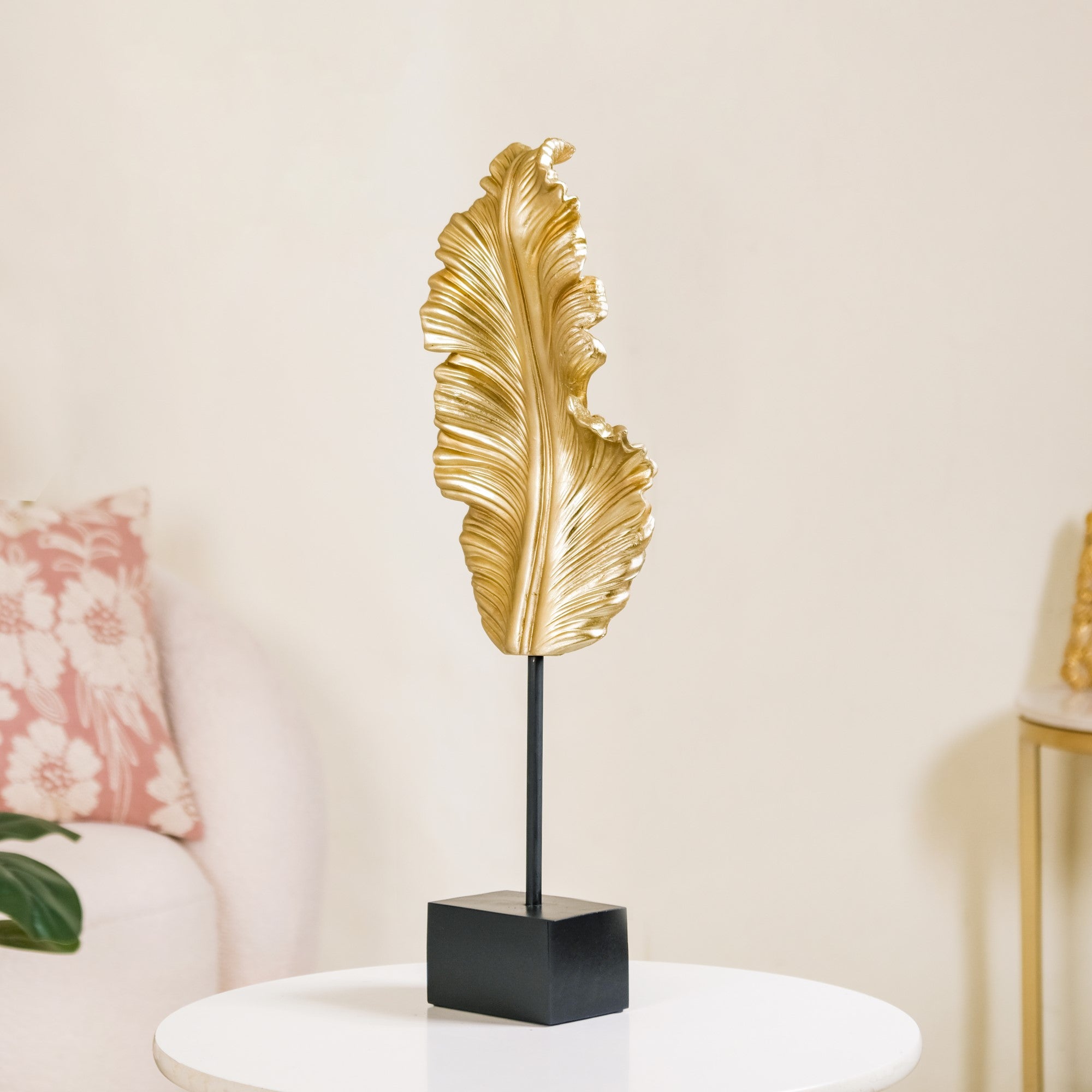 Gold Leaf Feather Resin Showpiece
