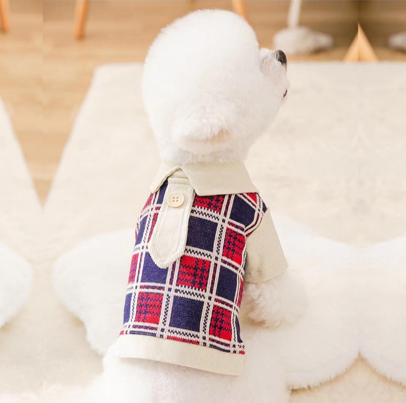 College-Style Knitted Polo Pet Shirt