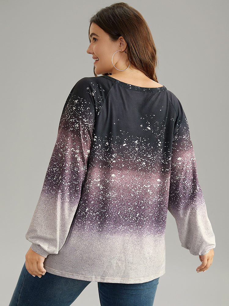 Ombre Raglan Sleeve Contrast T-shirt