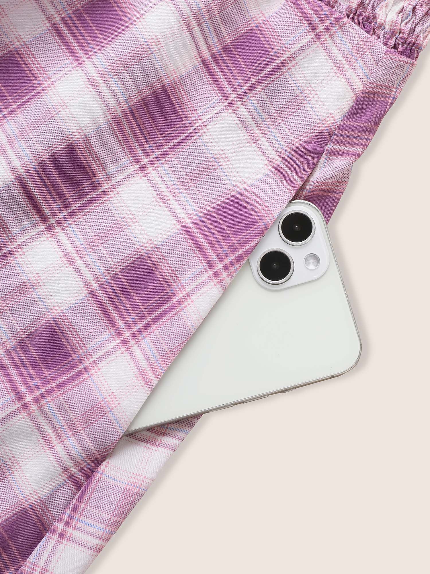 Gingham Shirred Button Up Dolman Sleeve Dress