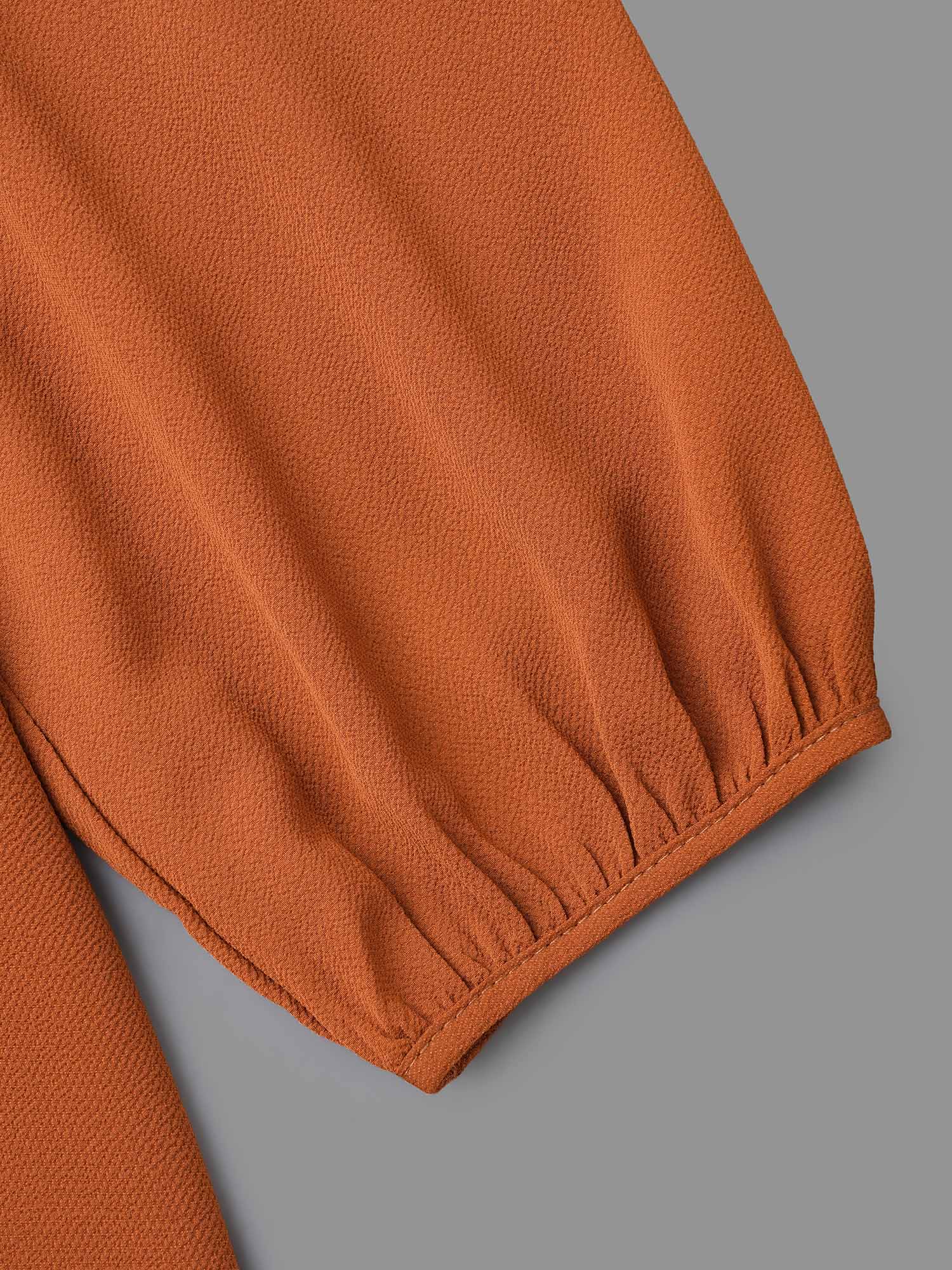 Notched Lace Trim Gathered Blouse