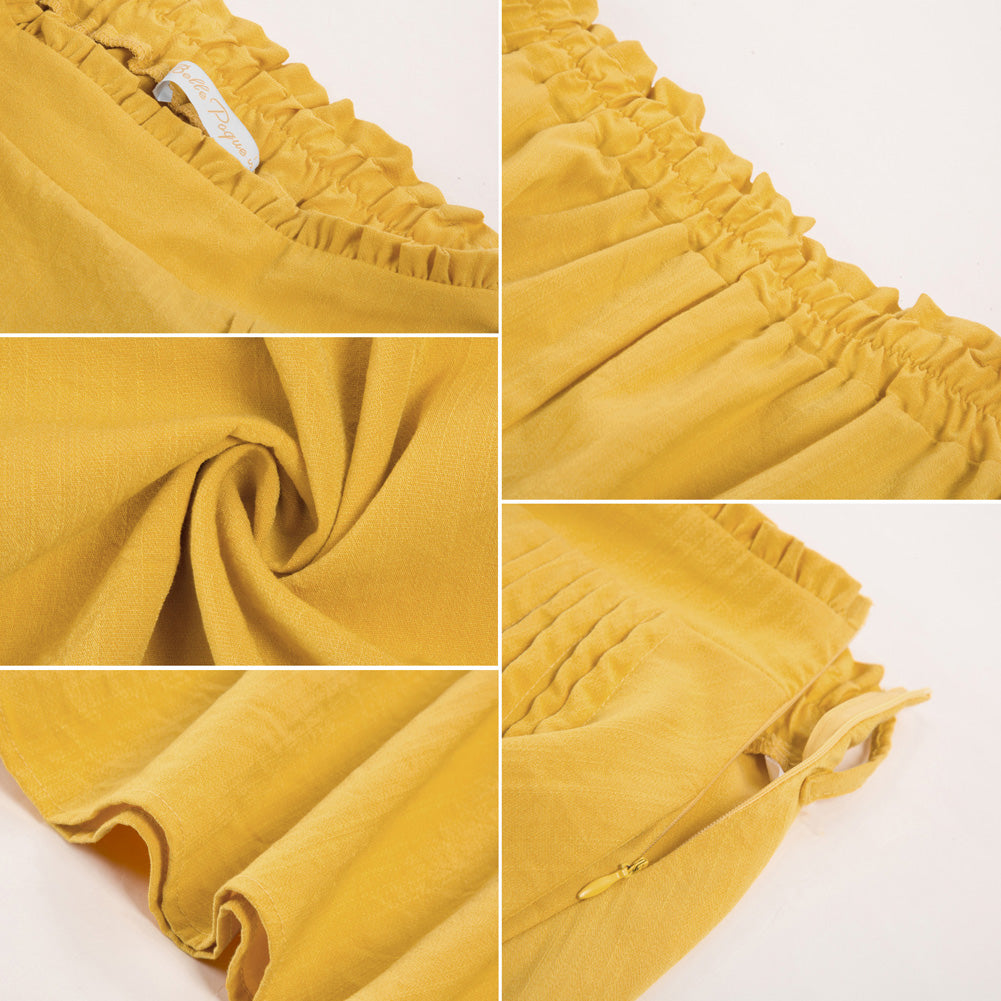 Vintage Skirt with Belt Elastic High Waist Flared A-Line Skirt