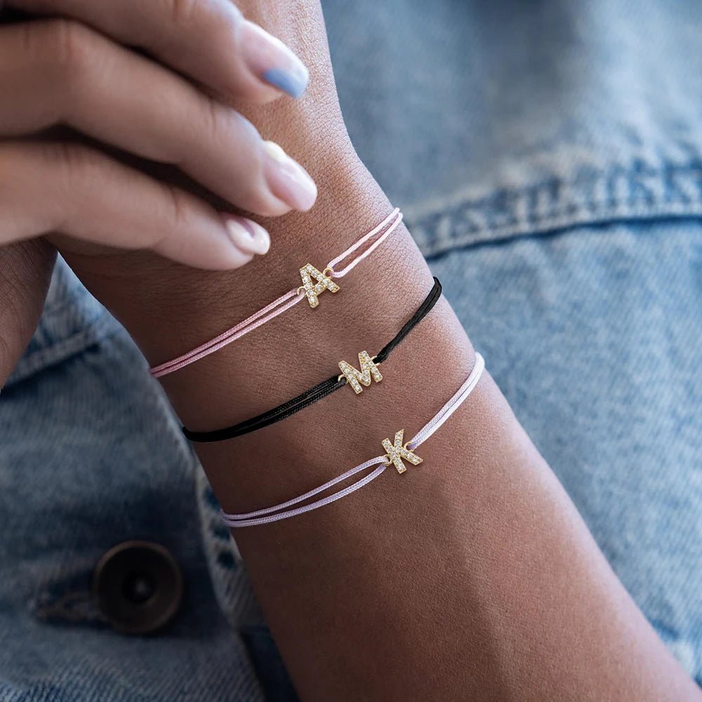 Minimal Diamond Letter Initial Strung Bracelet