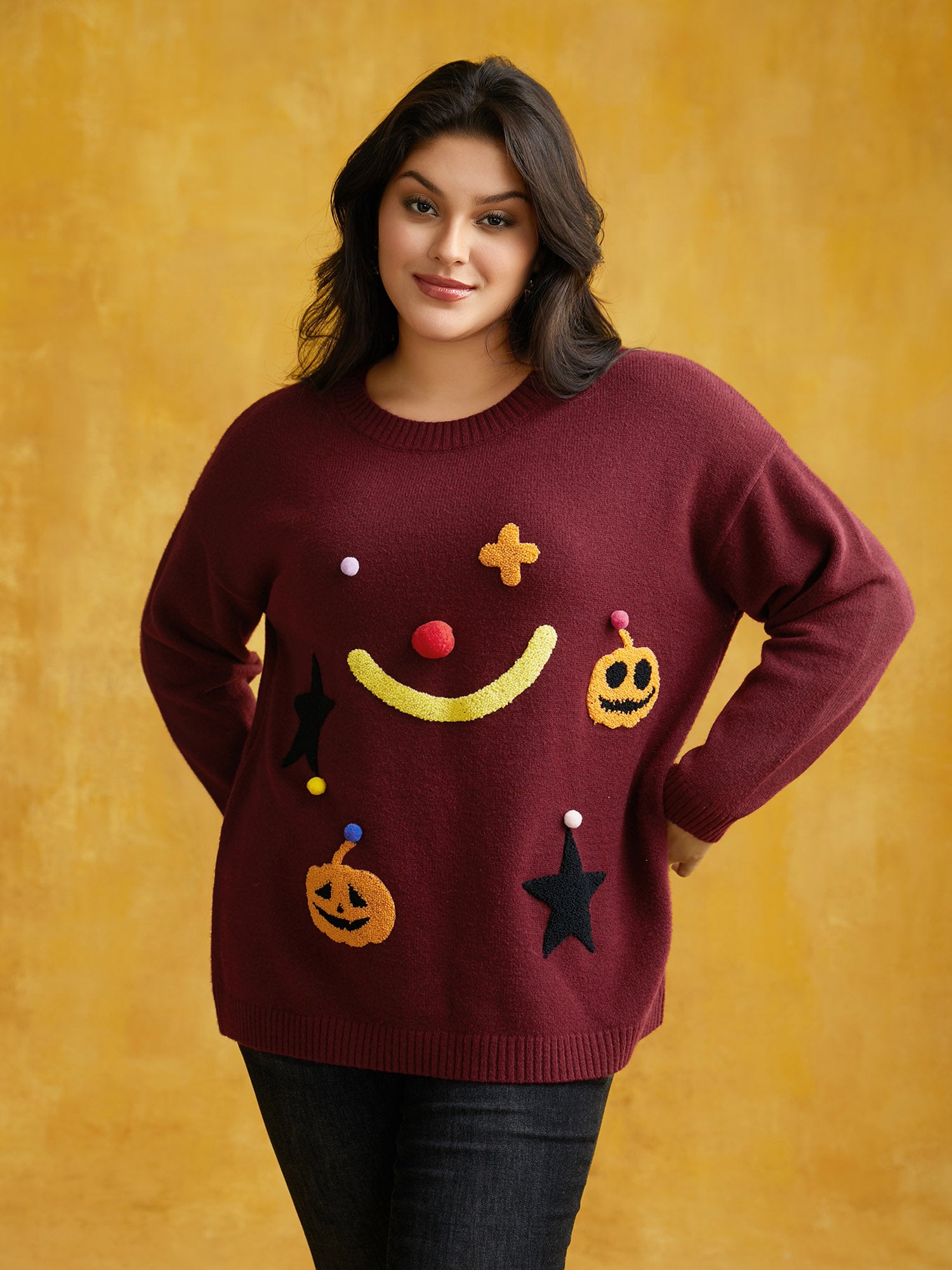 Clown Pumpkin 3D Pompom Nose Pullover