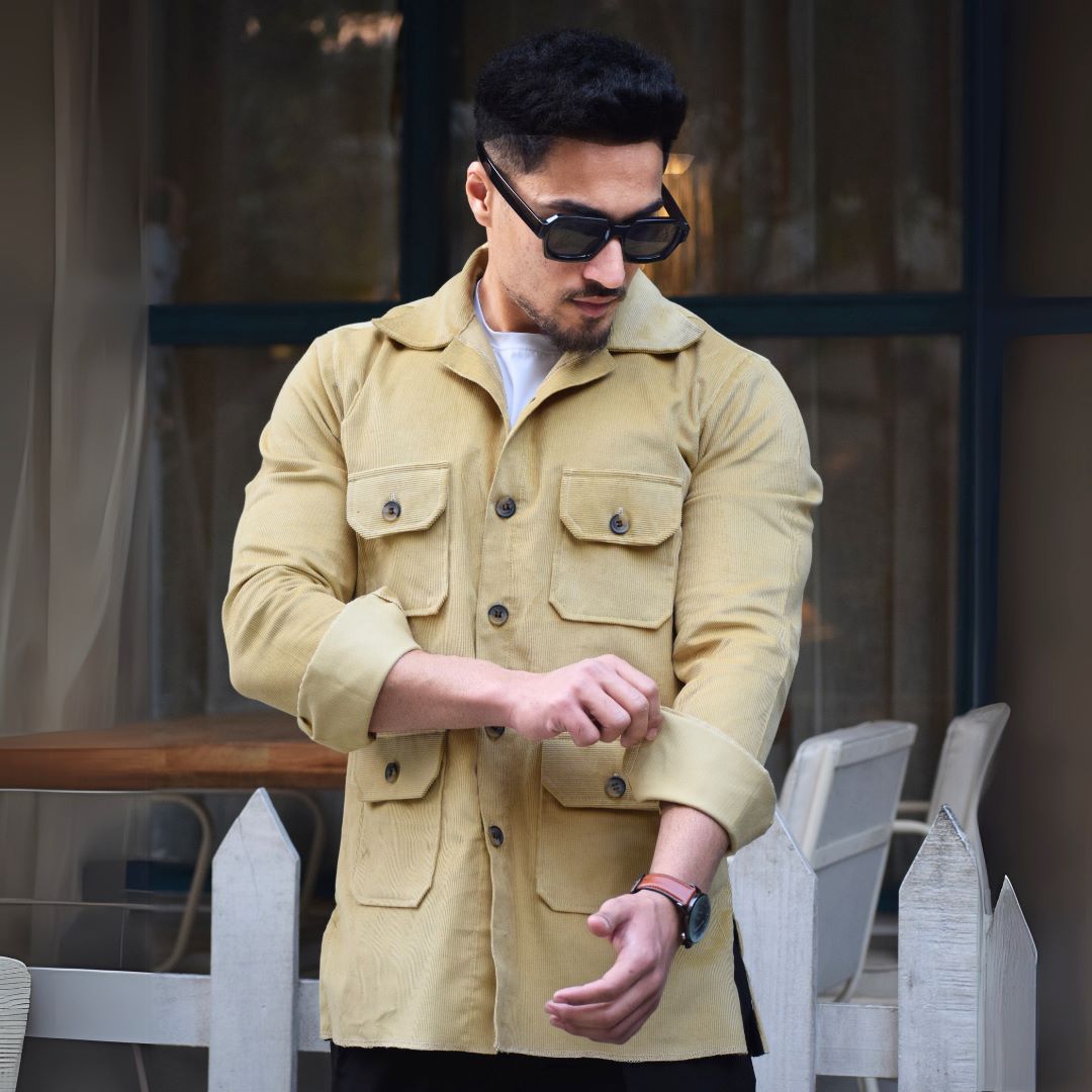 Parmesan-Yellow Corduroy Hunting Shacket for Men