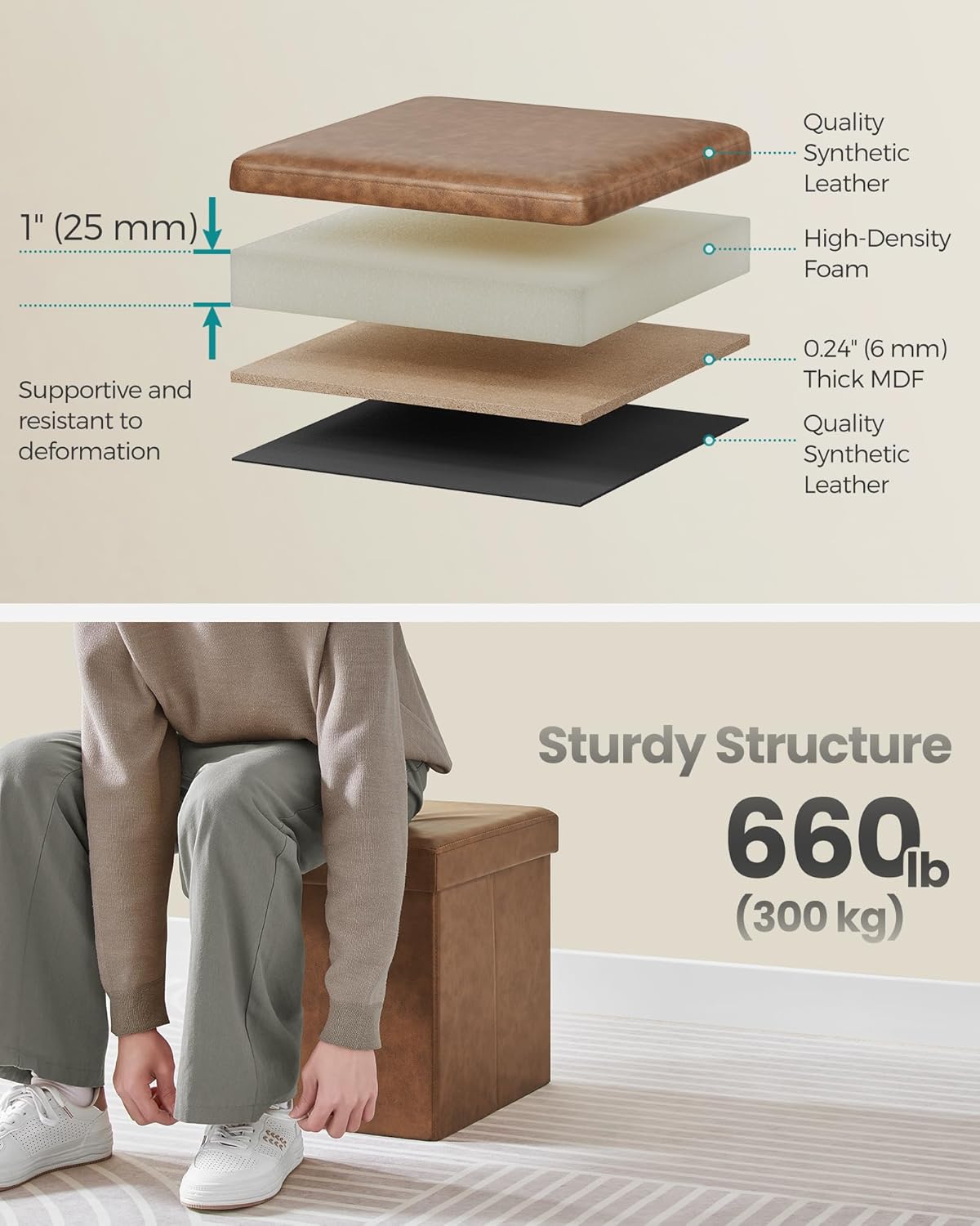 SONGMICS Mazie Collection - 43 Inches Folding Storage Ottoman Bench