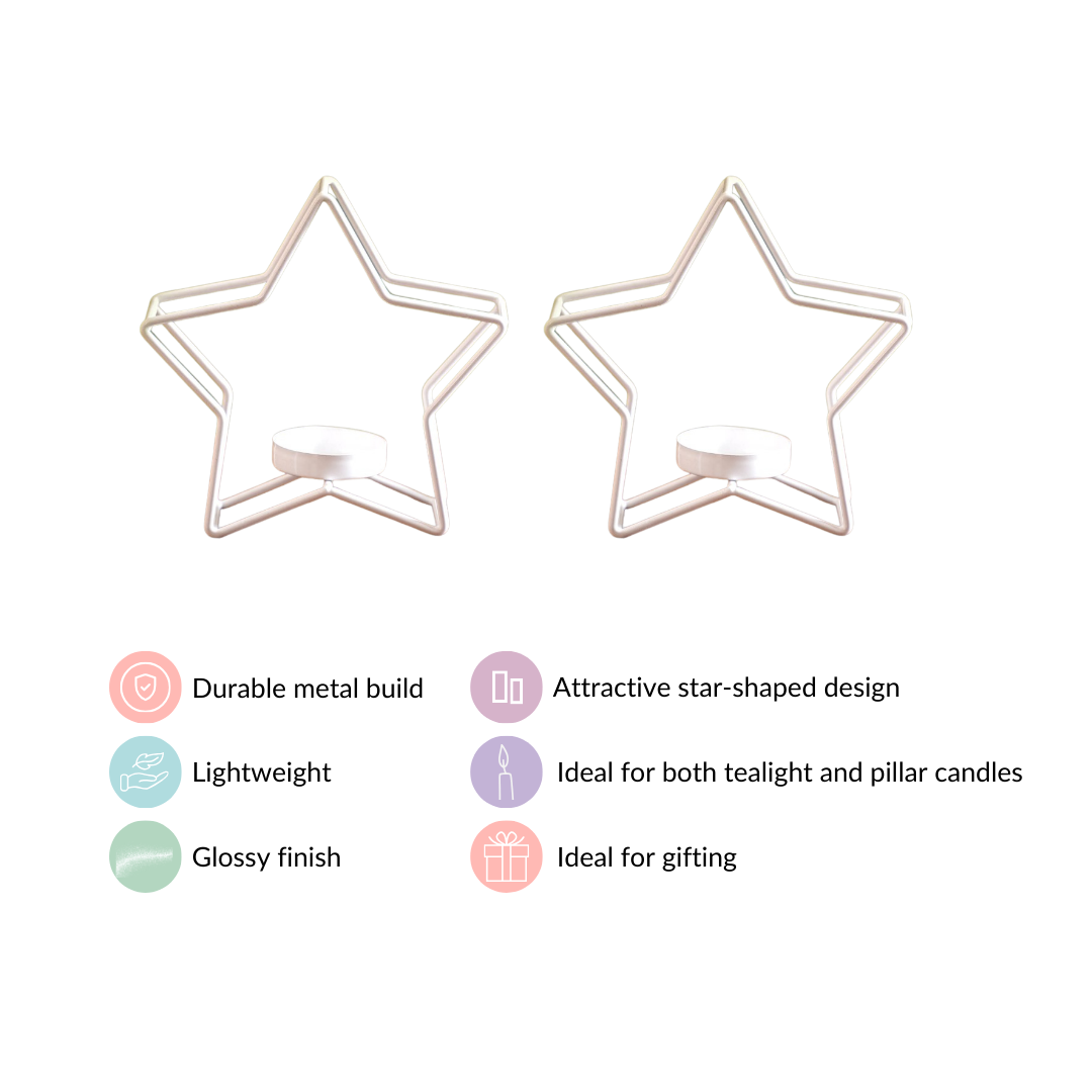 Star Candle Holder Set of 2 Off White