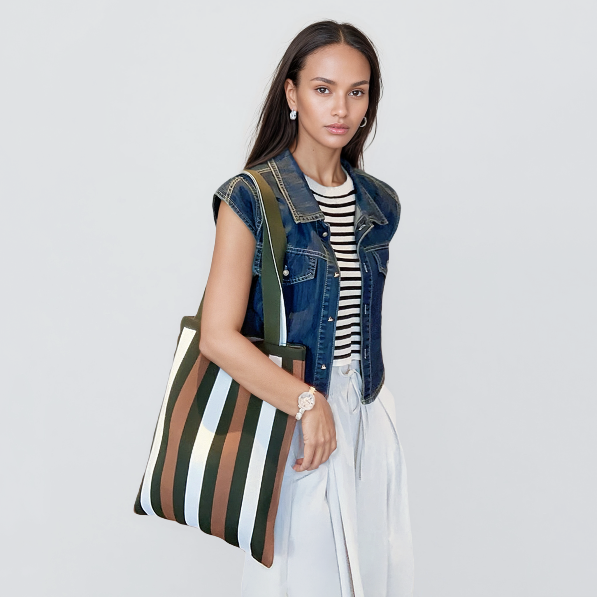 Chromatic Stripe Knitted Bag