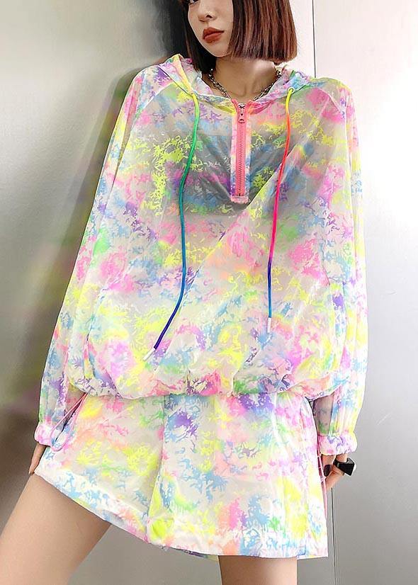 Fashion Rainbow Tie Dye UPF 50+ Coat Jacket Two Pieces Set Summer