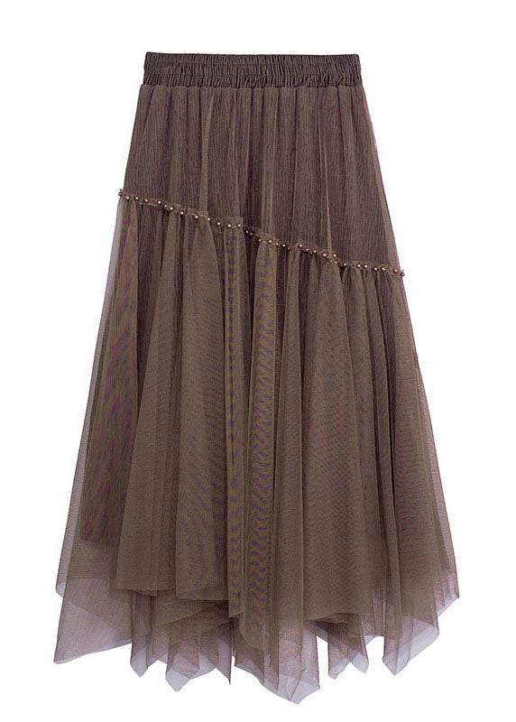 Grey Nail bead Patchwork asymmetrical design Fall Skirt