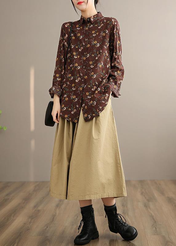 Khaki Clothes For Women Elastic Waist Art Spring Dresses