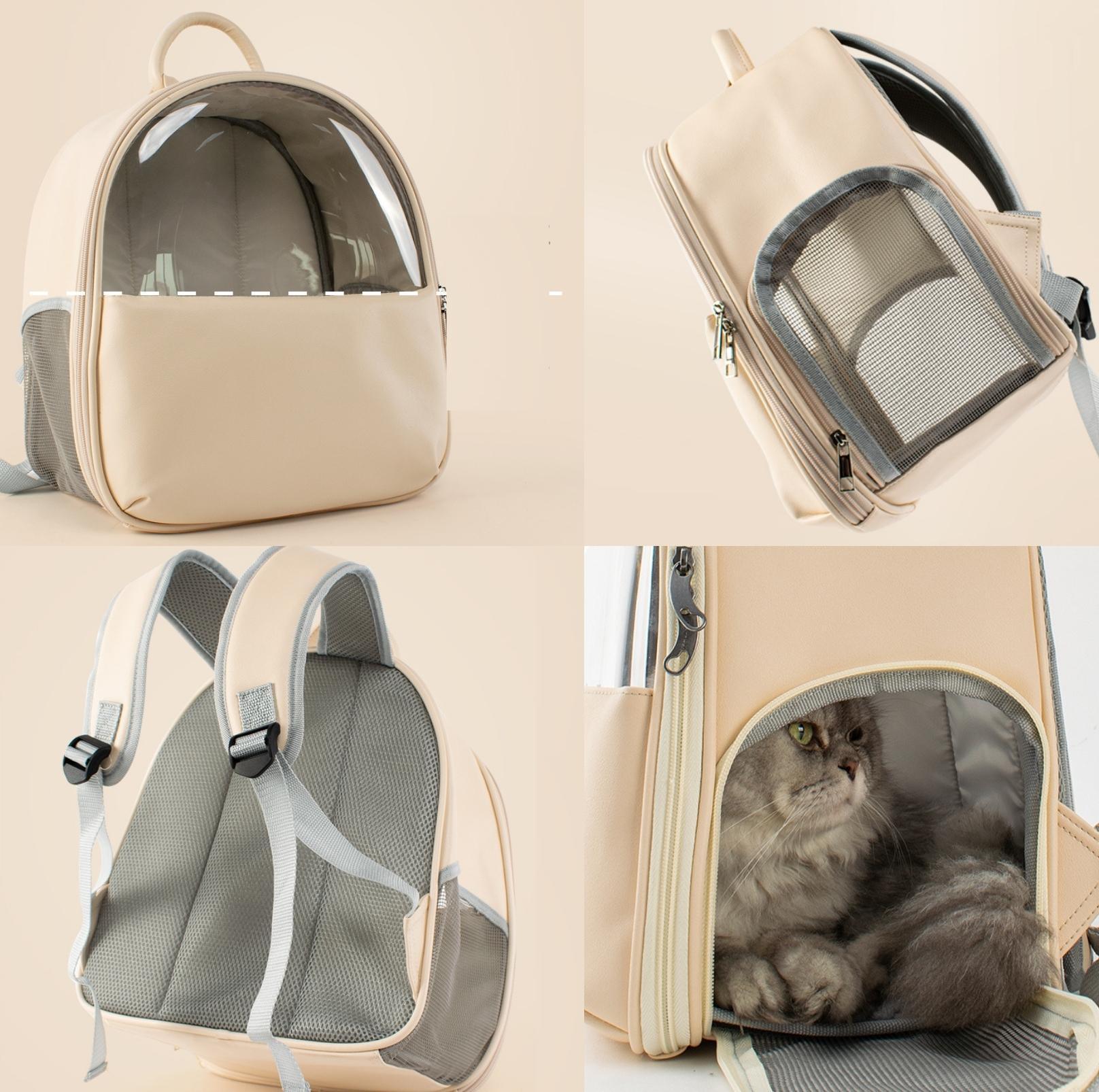 Leather Backpack Style Cat Carrier With Transparent Window