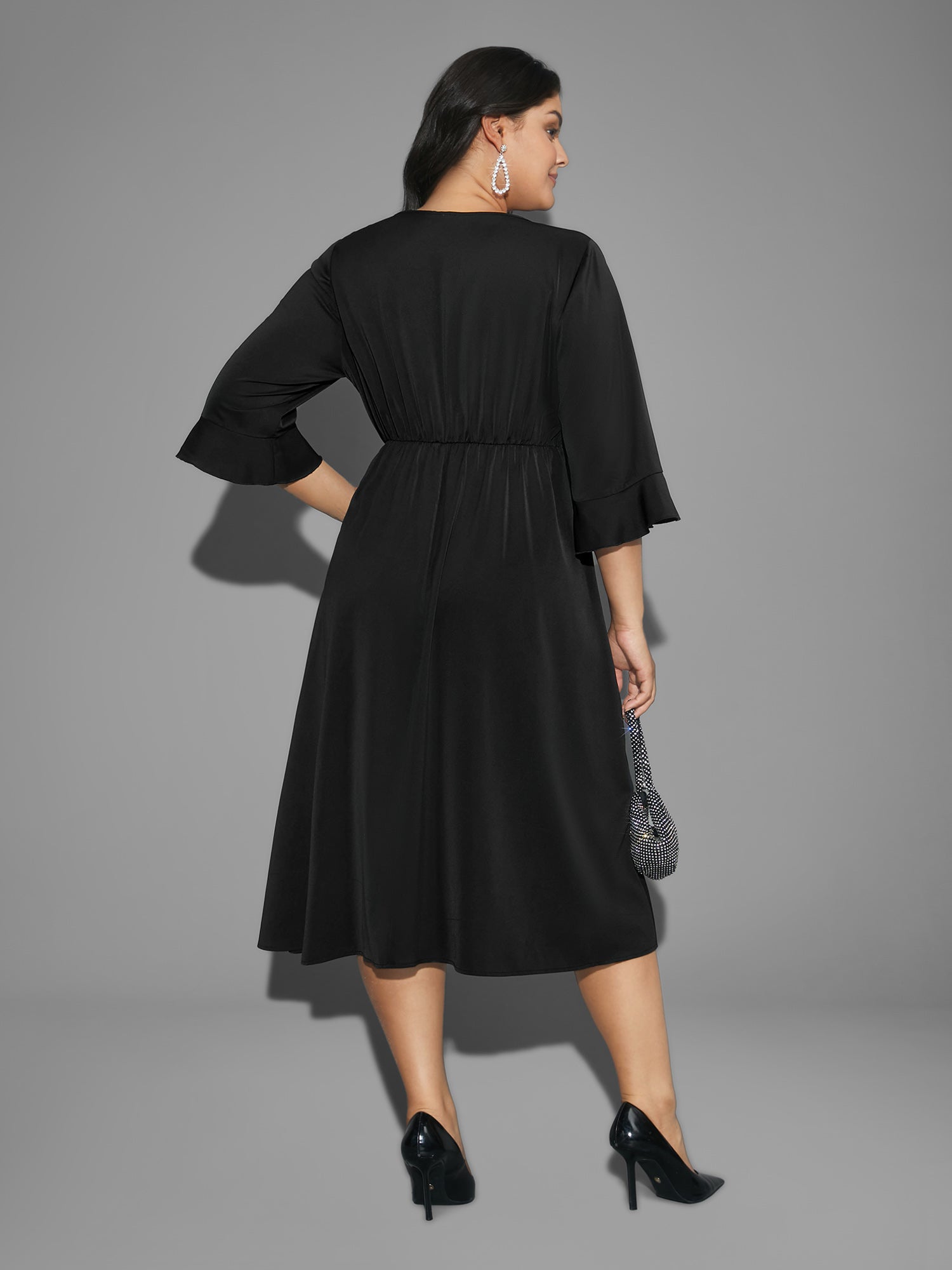 Cowl Neck Ruffle Sleeve Midi Dress