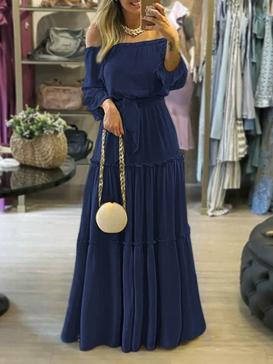 Solid Color Laced Maxi Dress