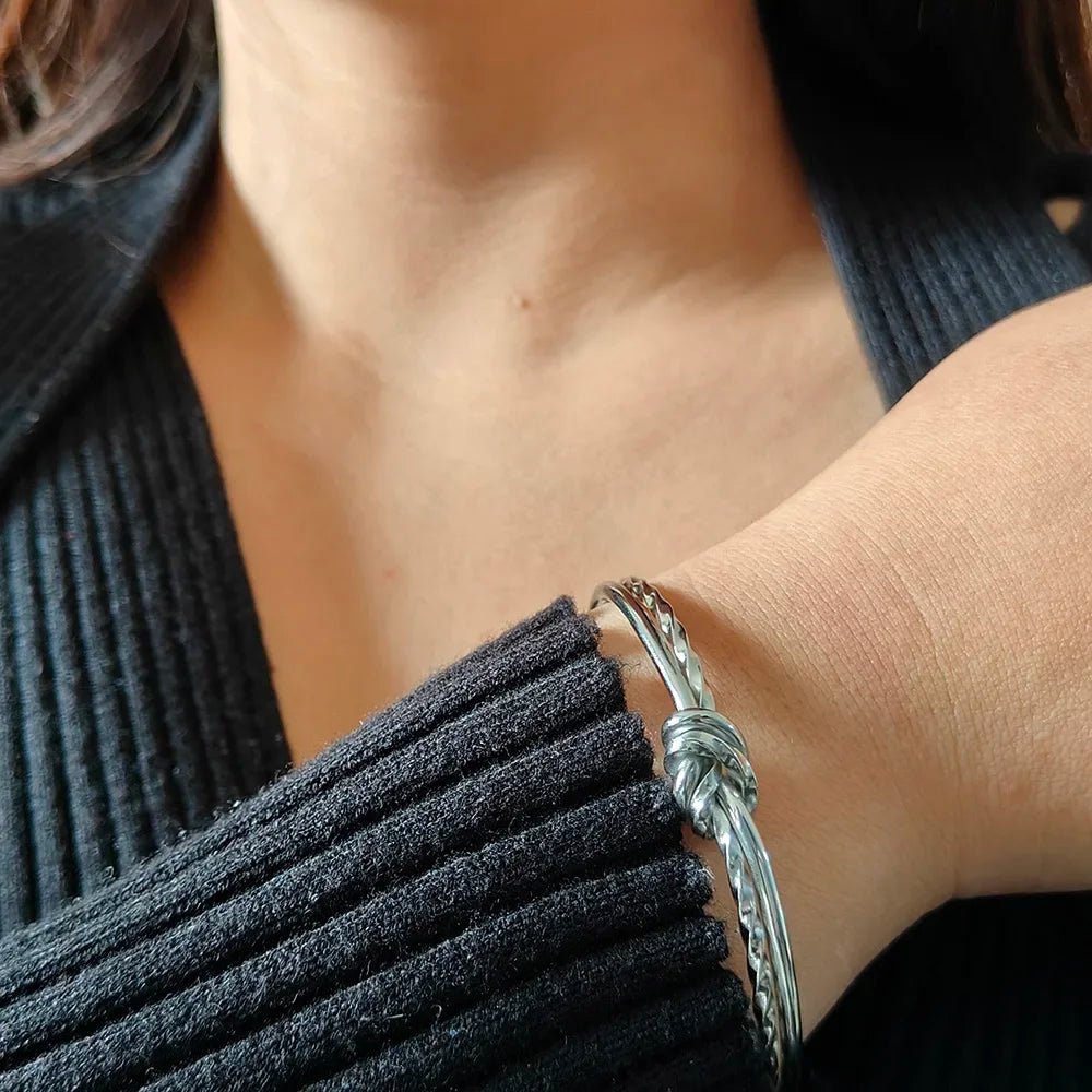 Romantic Couples Twisted Knot Bangle Cuff Bracelet