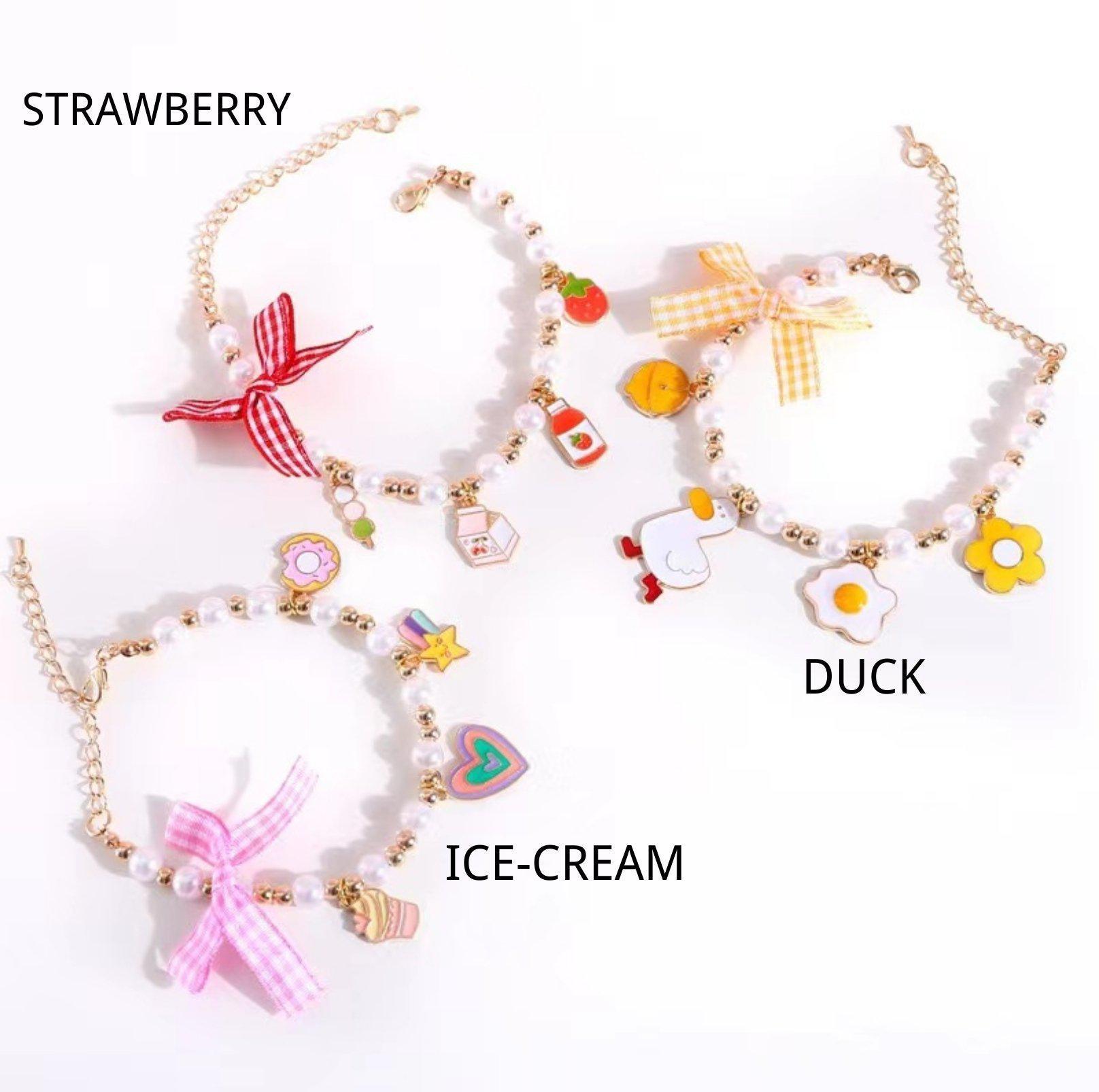 Cute Adjustable Ice-cream Strawberry & Duck Pet Necklace