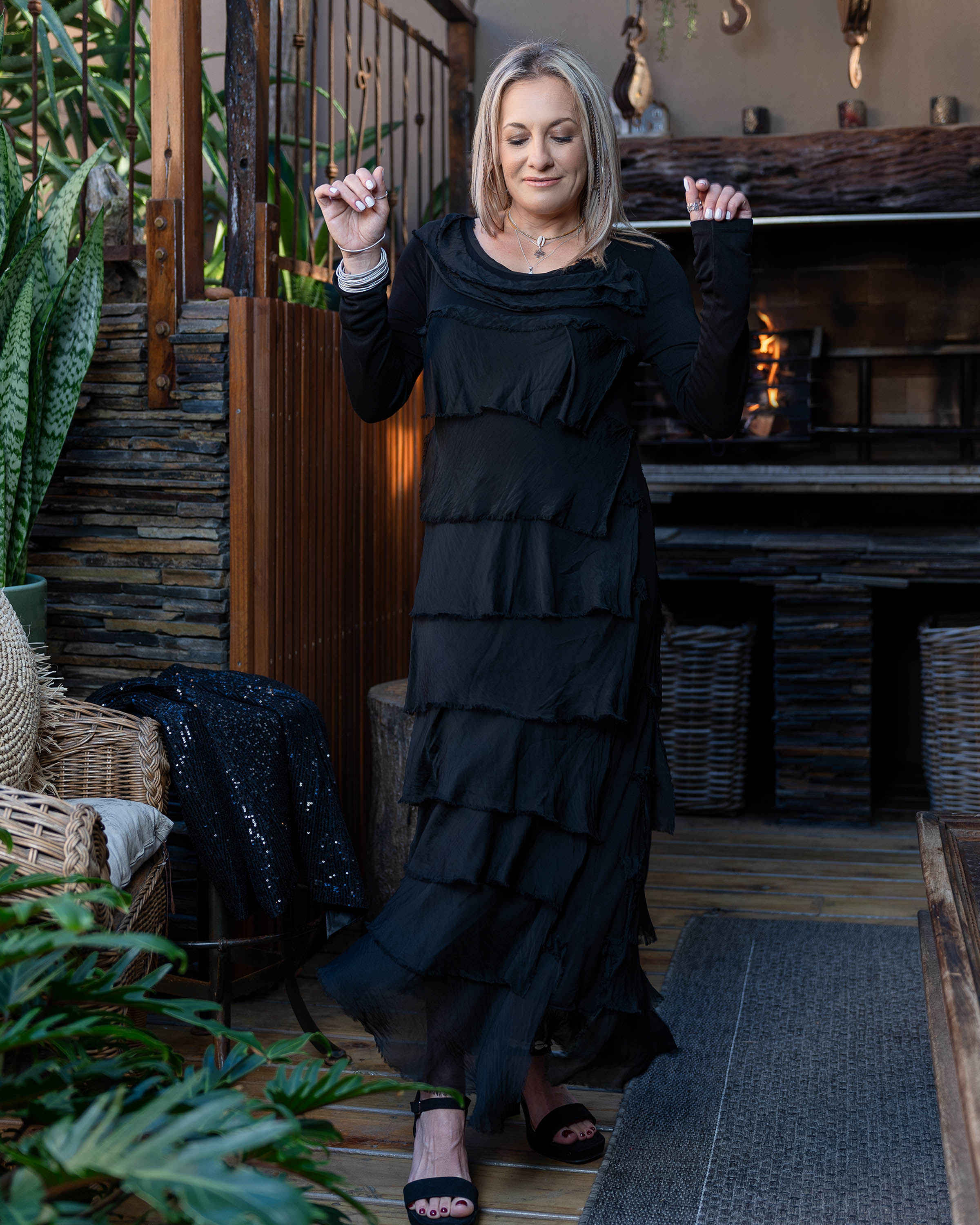 Whimsical Fringe Maxi Dress | Black