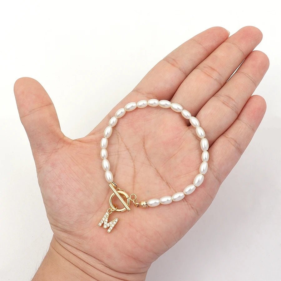 Classy Pearl Clasp Letter Initial Bracelets