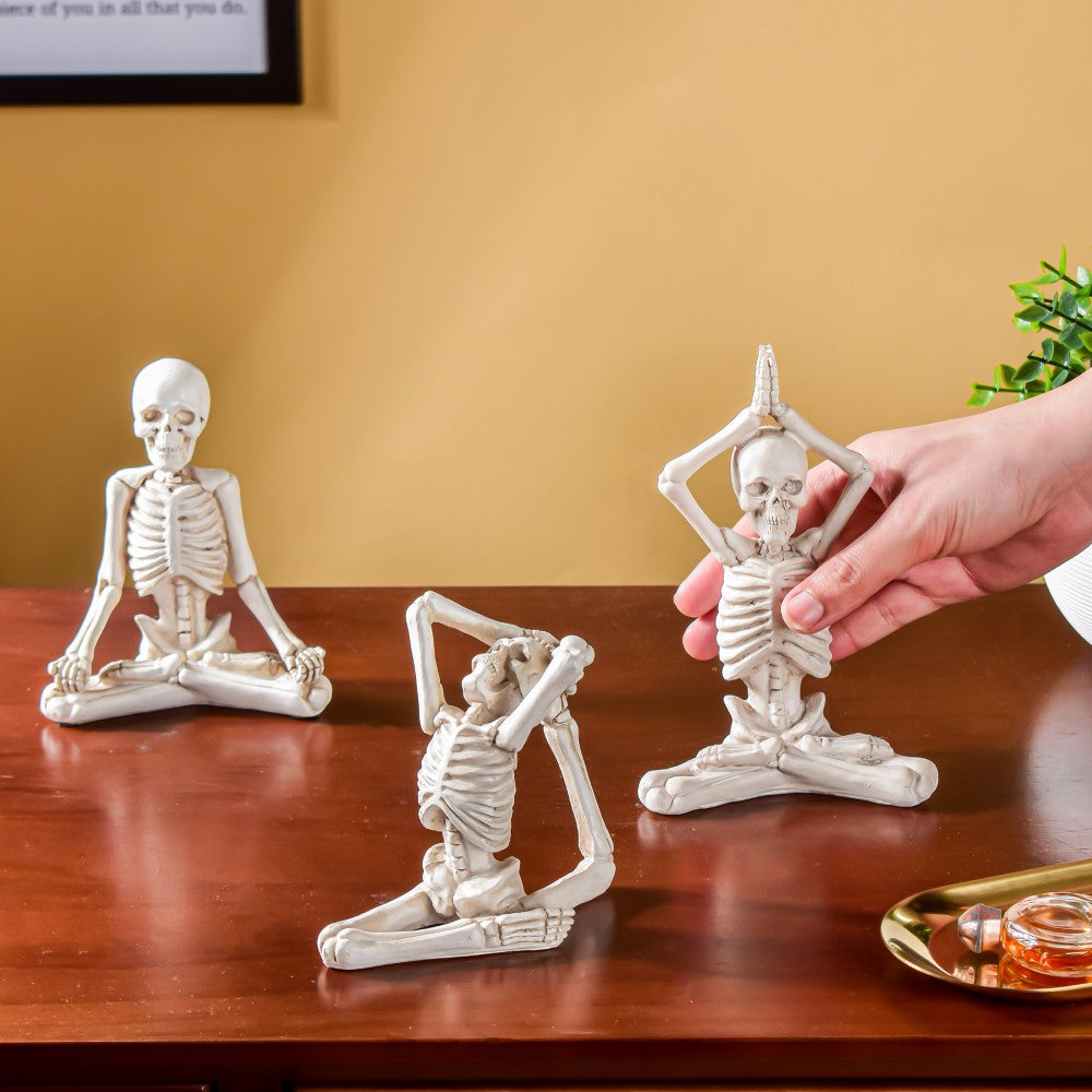Yoga Skeleton Showpiece White Set Of 3