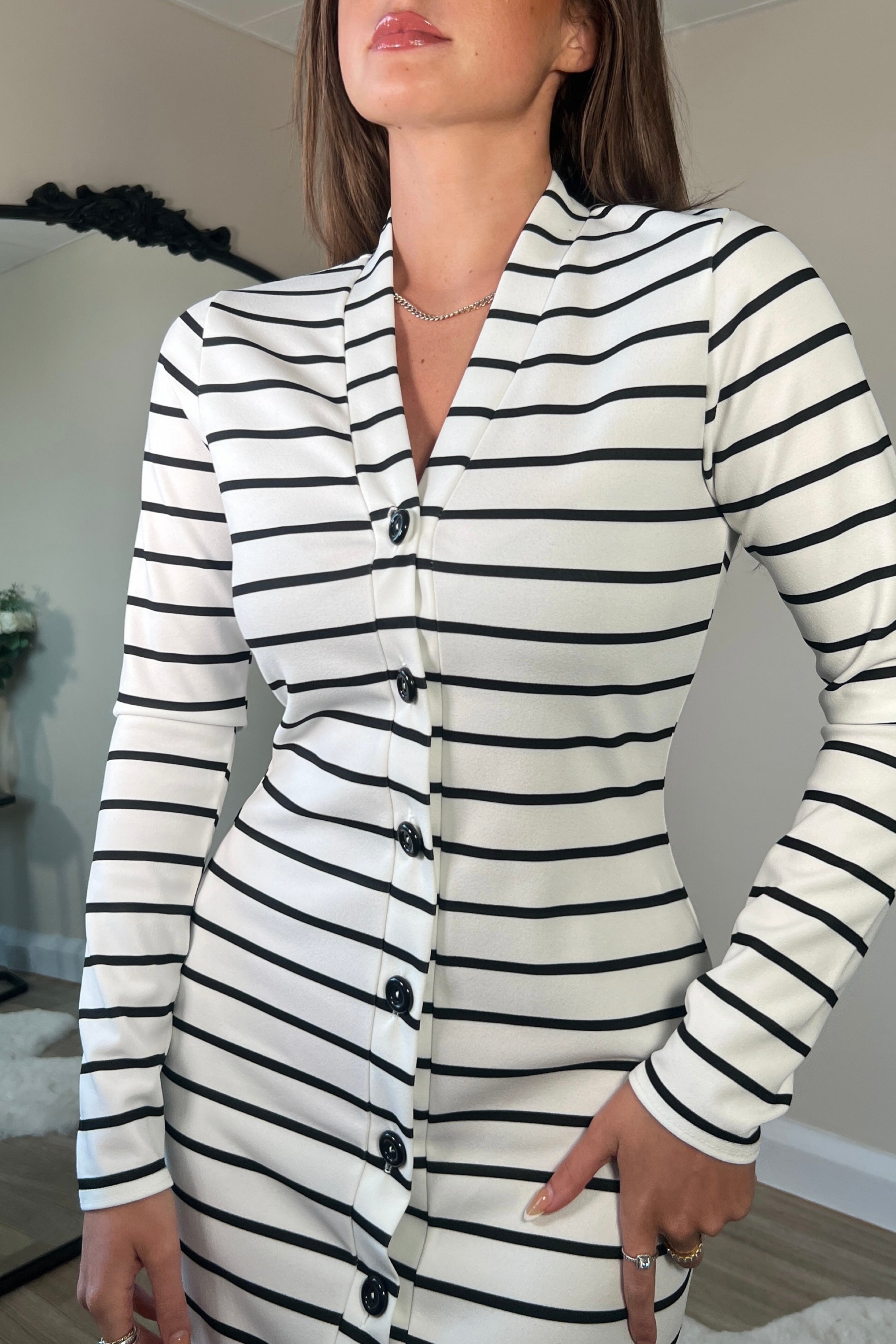 Agnes Striped Long Sleeve Cardigan Dress