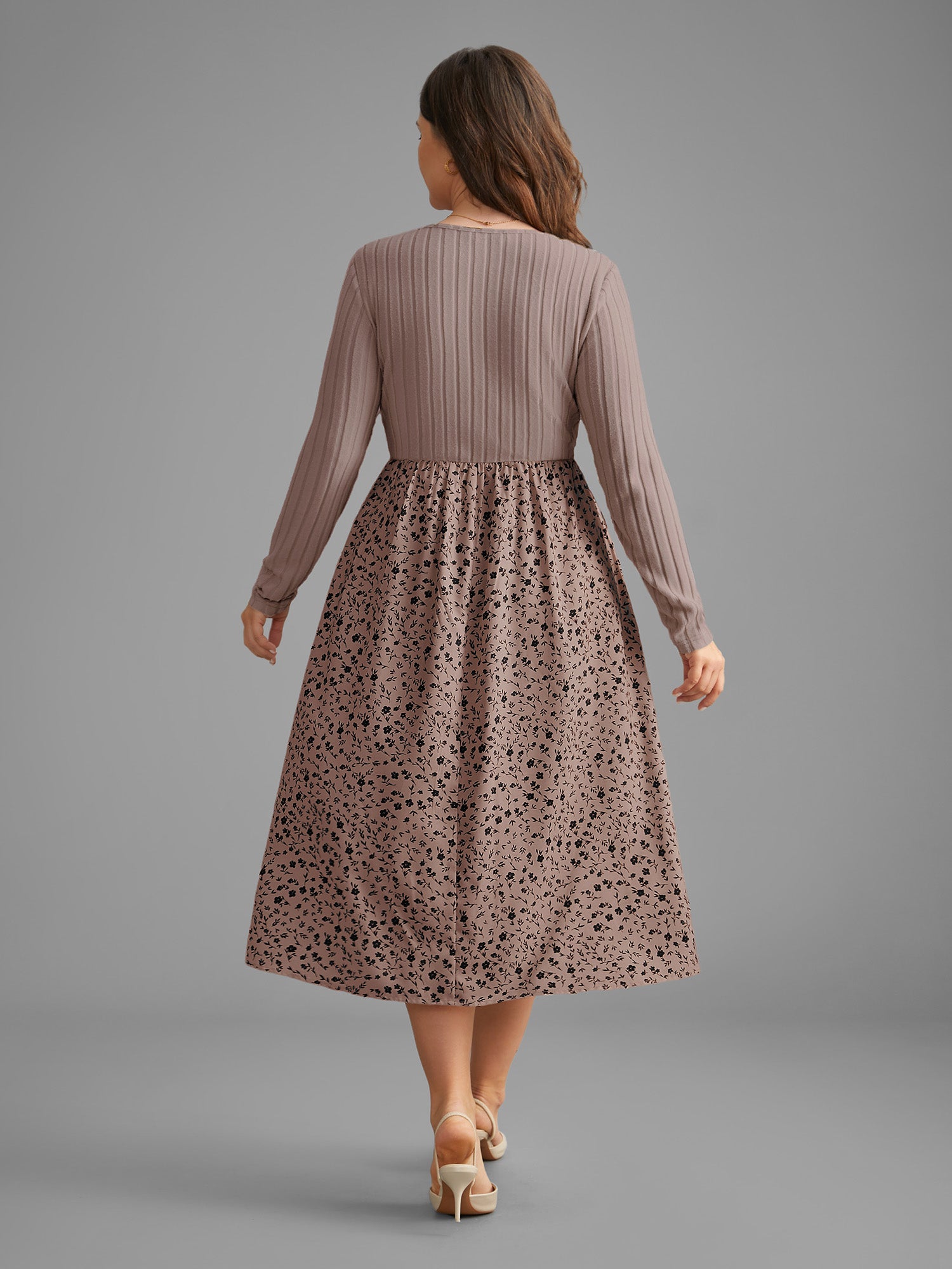 Ditsy Floral Patchwork Texture Midi Dress