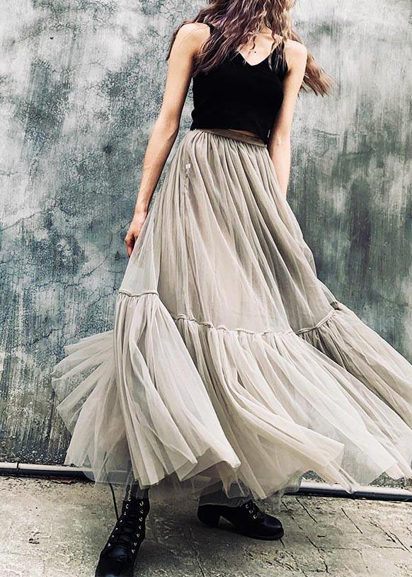 Grey zippered Retro Mid Length Mesh Skirt