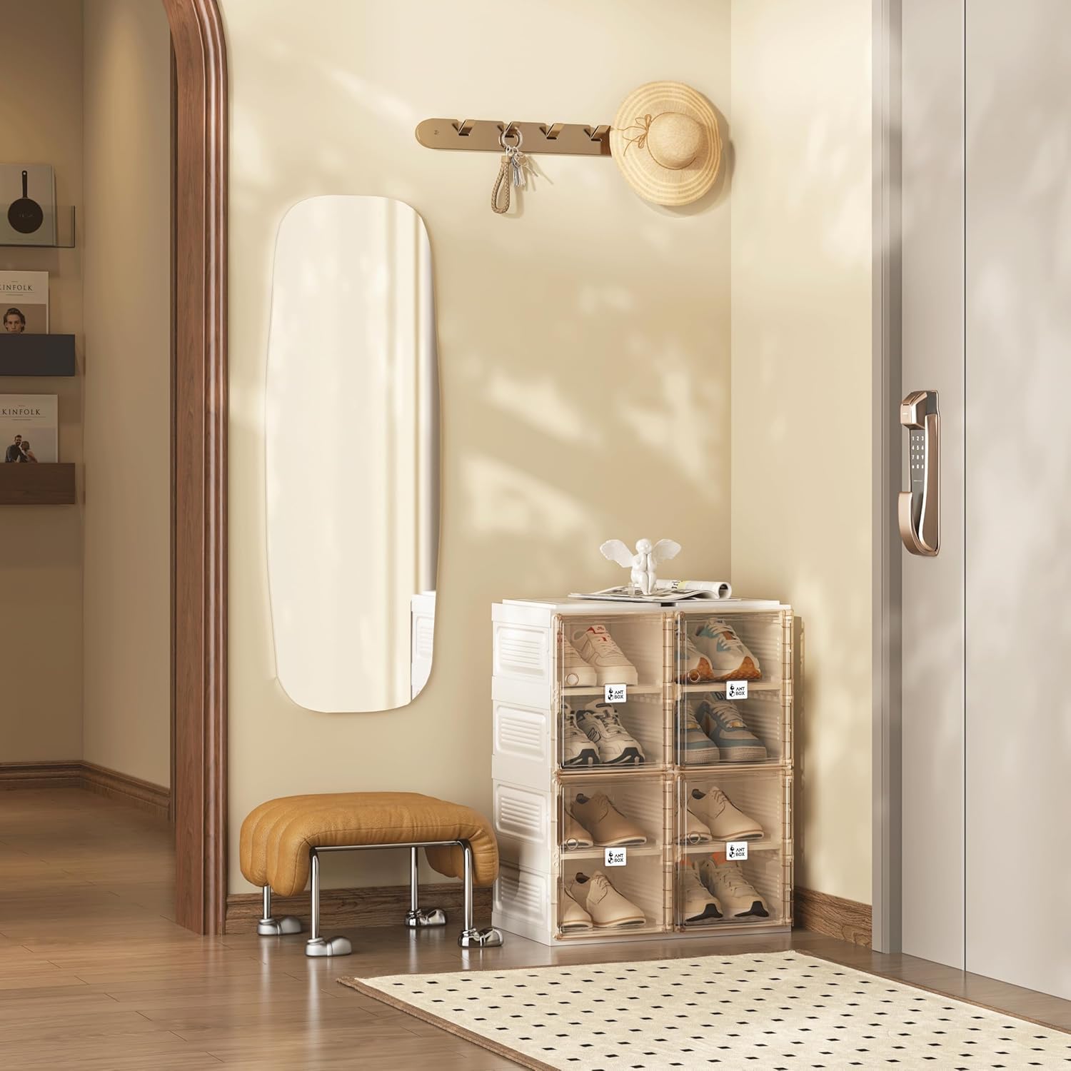 ANTBOX Shoe Organizer Storage Box, Portable Folding Shoe Rack For Closet With Magnetic Clear Door