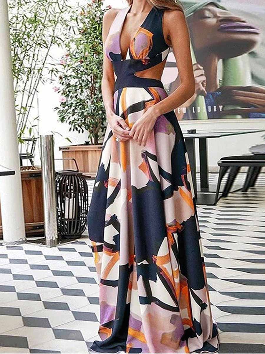 Alyssa Printed  V Neck Dress