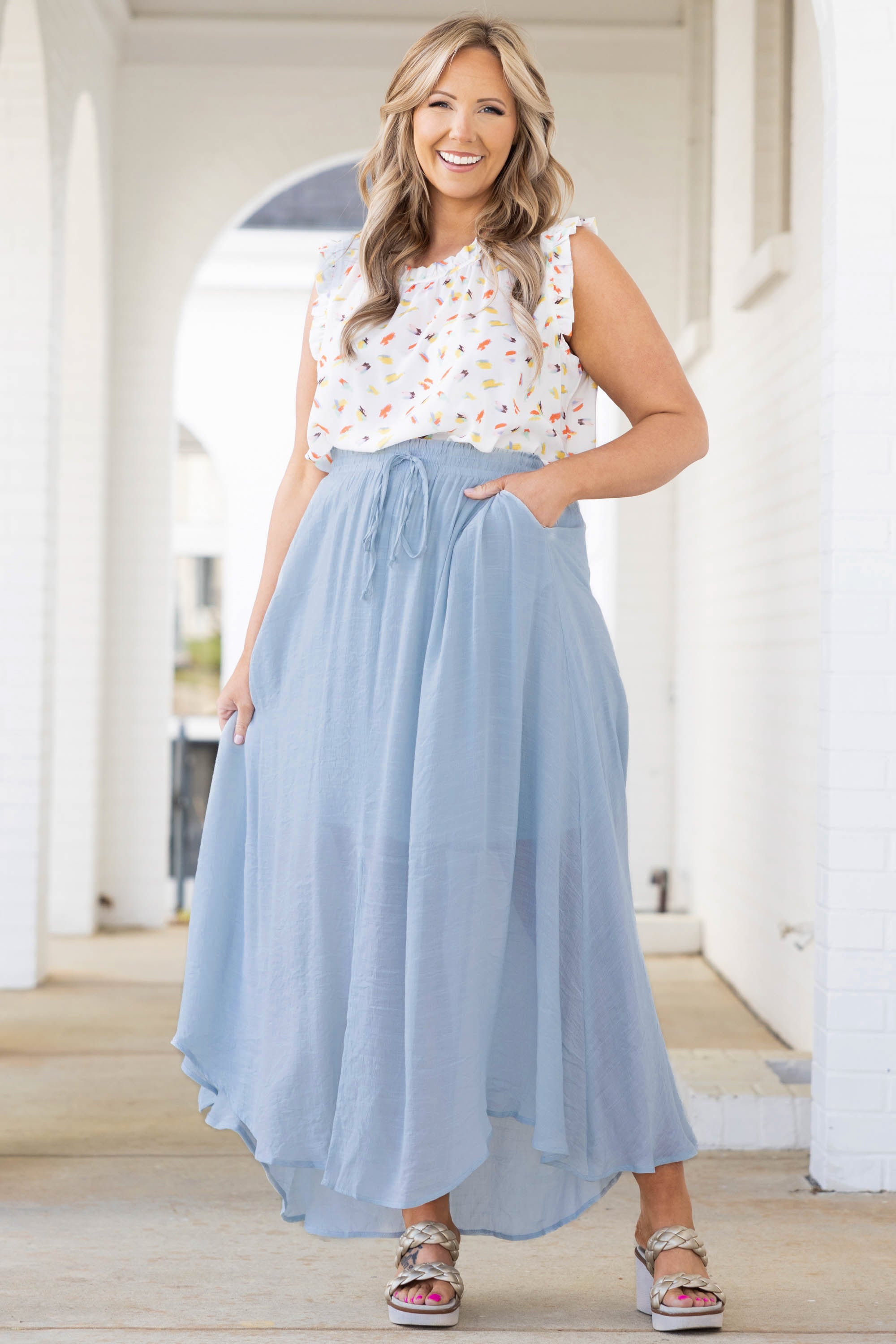 The Break Is Over Skirt. Misty Blue