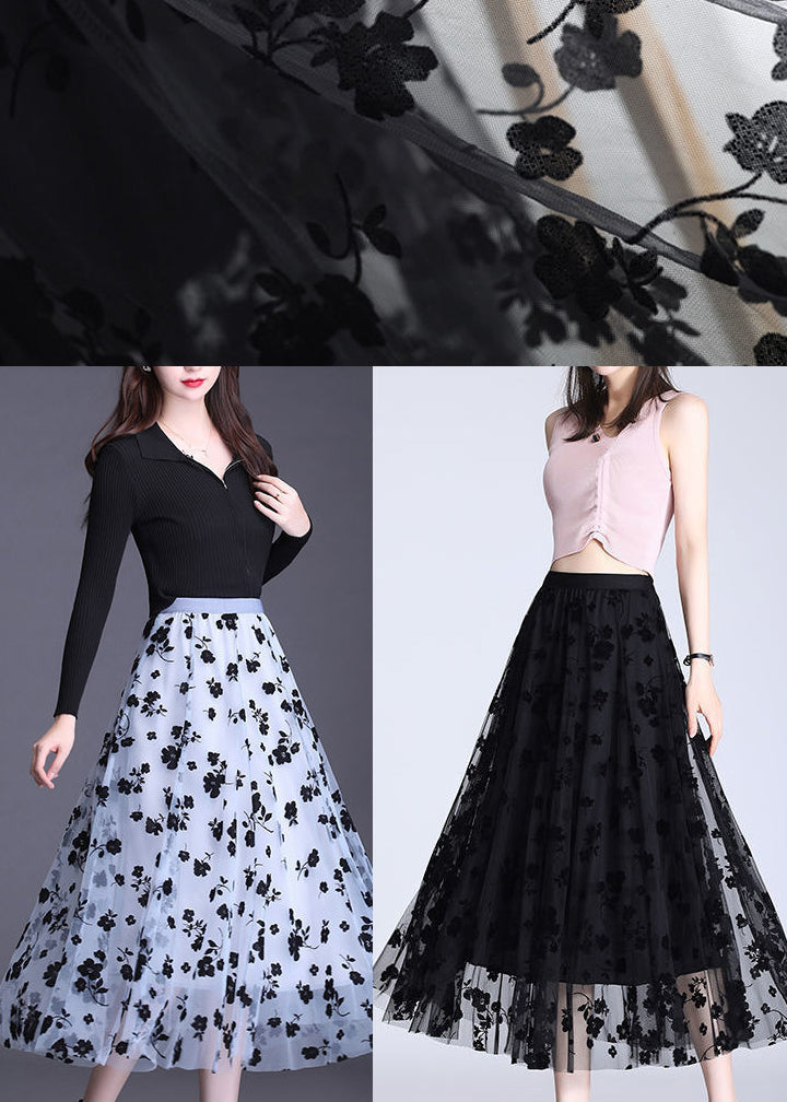 Black Elastic Waist Print Pencil Fall Skirt