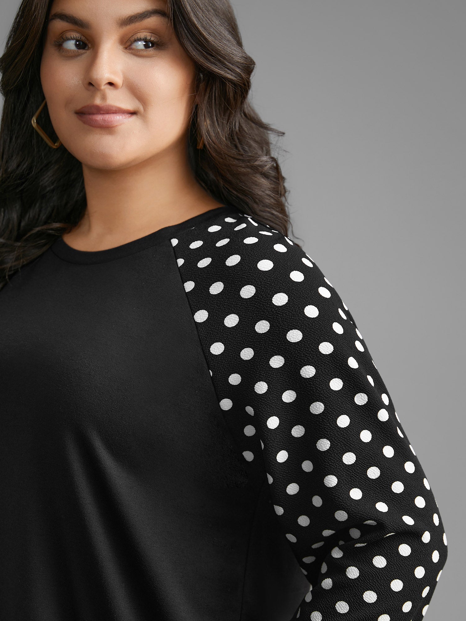 Polka Dot Patchwork Raglan Sleeve Sweatshirt