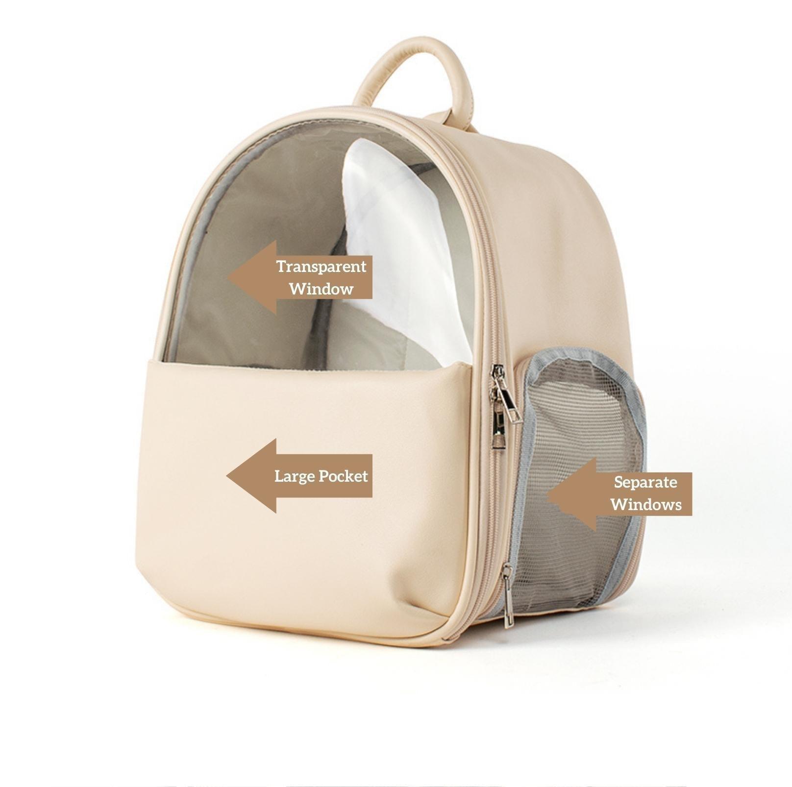 Leather Backpack Style Cat Carrier With Transparent Window