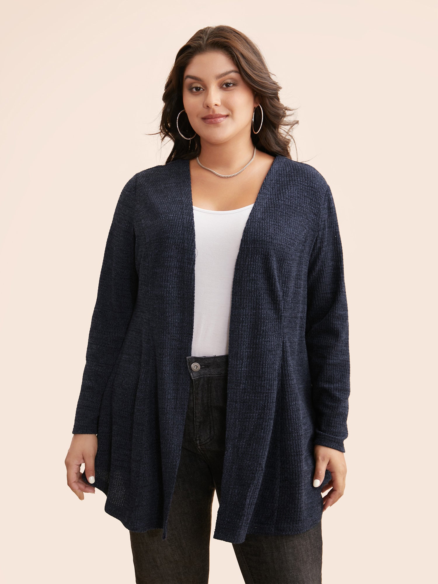 Solid Waffle Knit Pleated Jacket