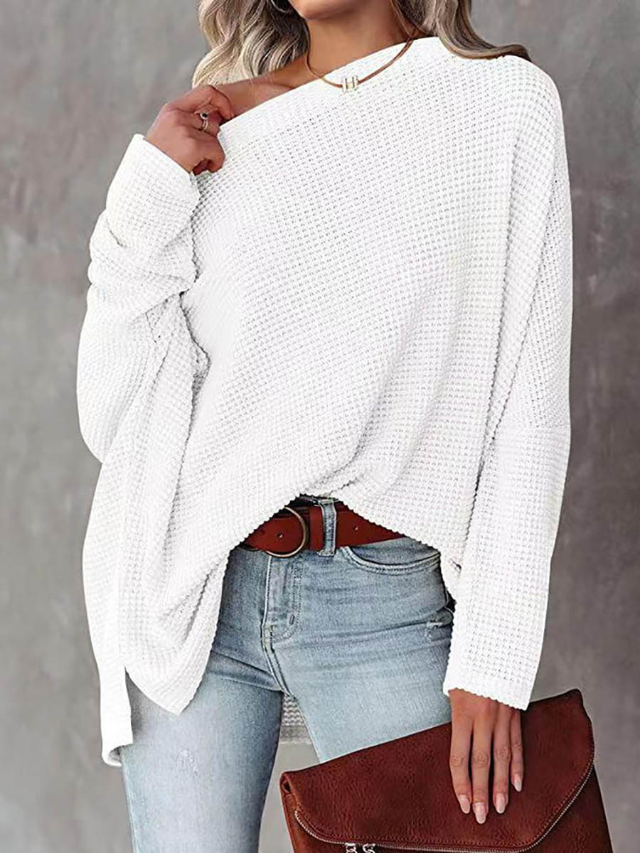 Solid Color Knitted Bat Long Sleeve Sweater