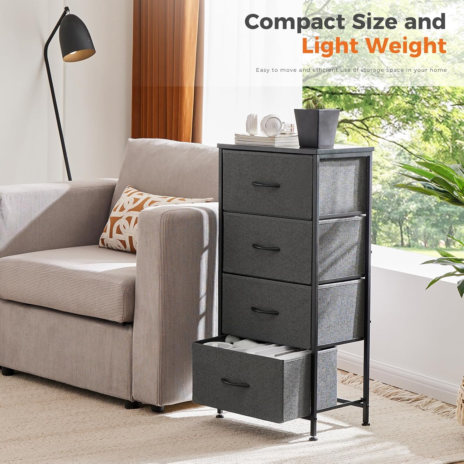 Nightstand Small Bedroom Dresser with 4 Fabric Drawers