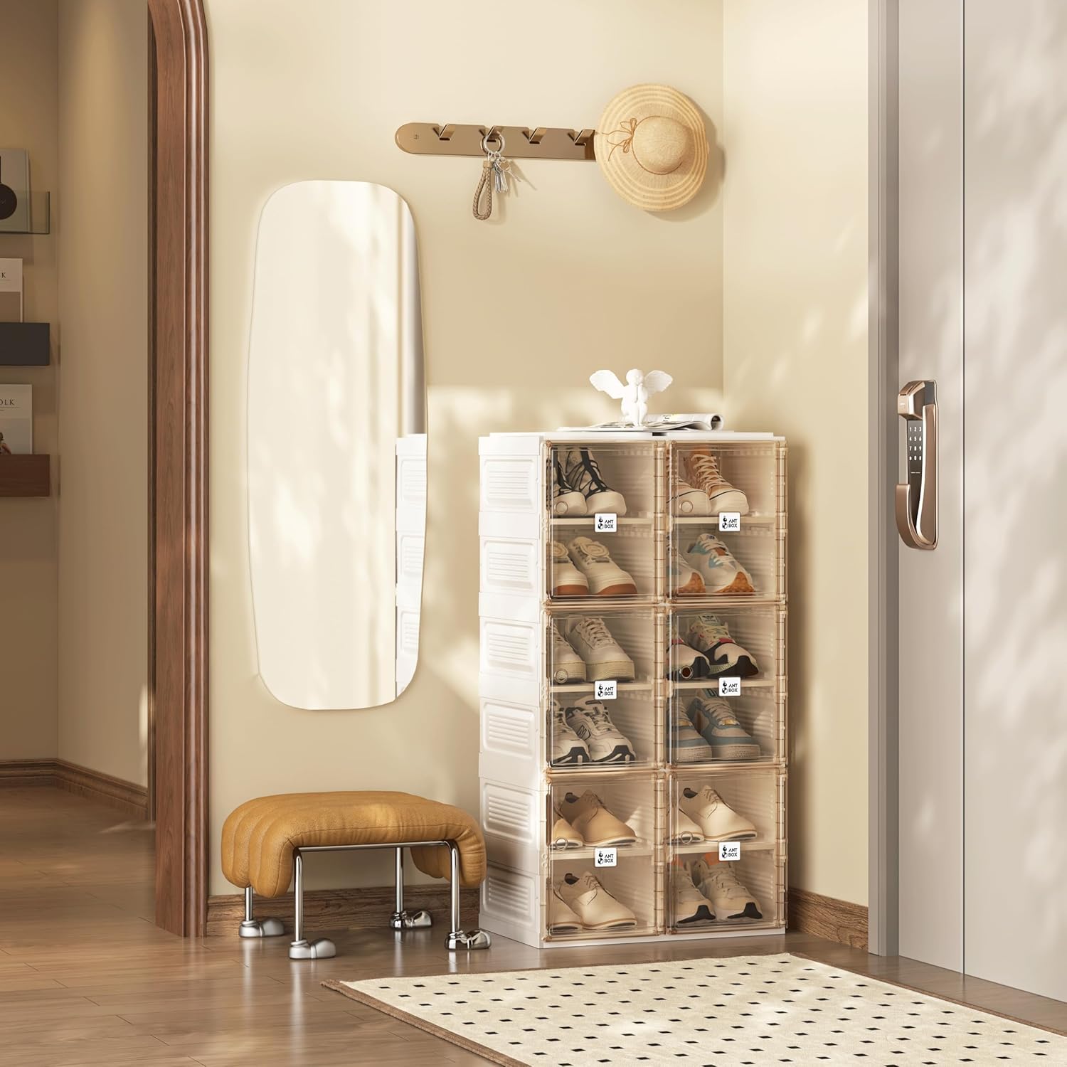 ANTBOX Shoe Organizer Storage Box, Portable Folding Shoe Rack For Closet With Magnetic Clear Door