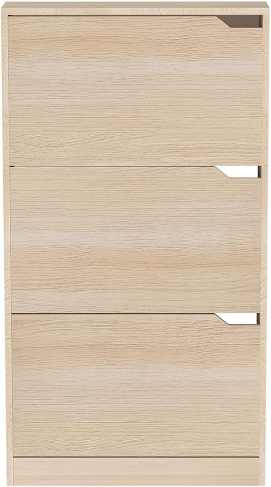 Wood Shoe Cabinet with 3 Doors, Shoe Cabinets, Retractable Handles, Double Depth, 63 x 24 x 115 cm