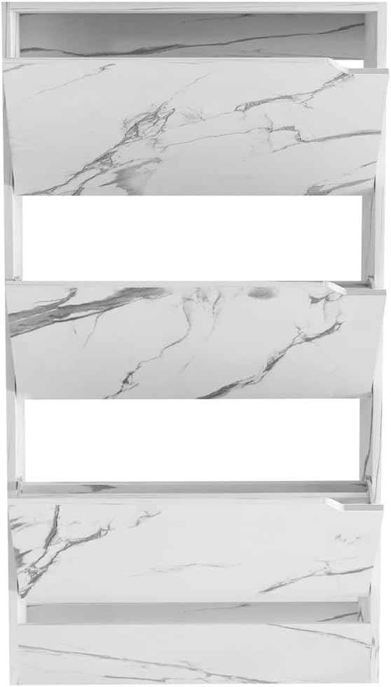 Wood Shoe Cabinet with 3 Doors, Shoe Cabinets, Retractable Handles, Double Depth, 63 x 24 x 115 cm