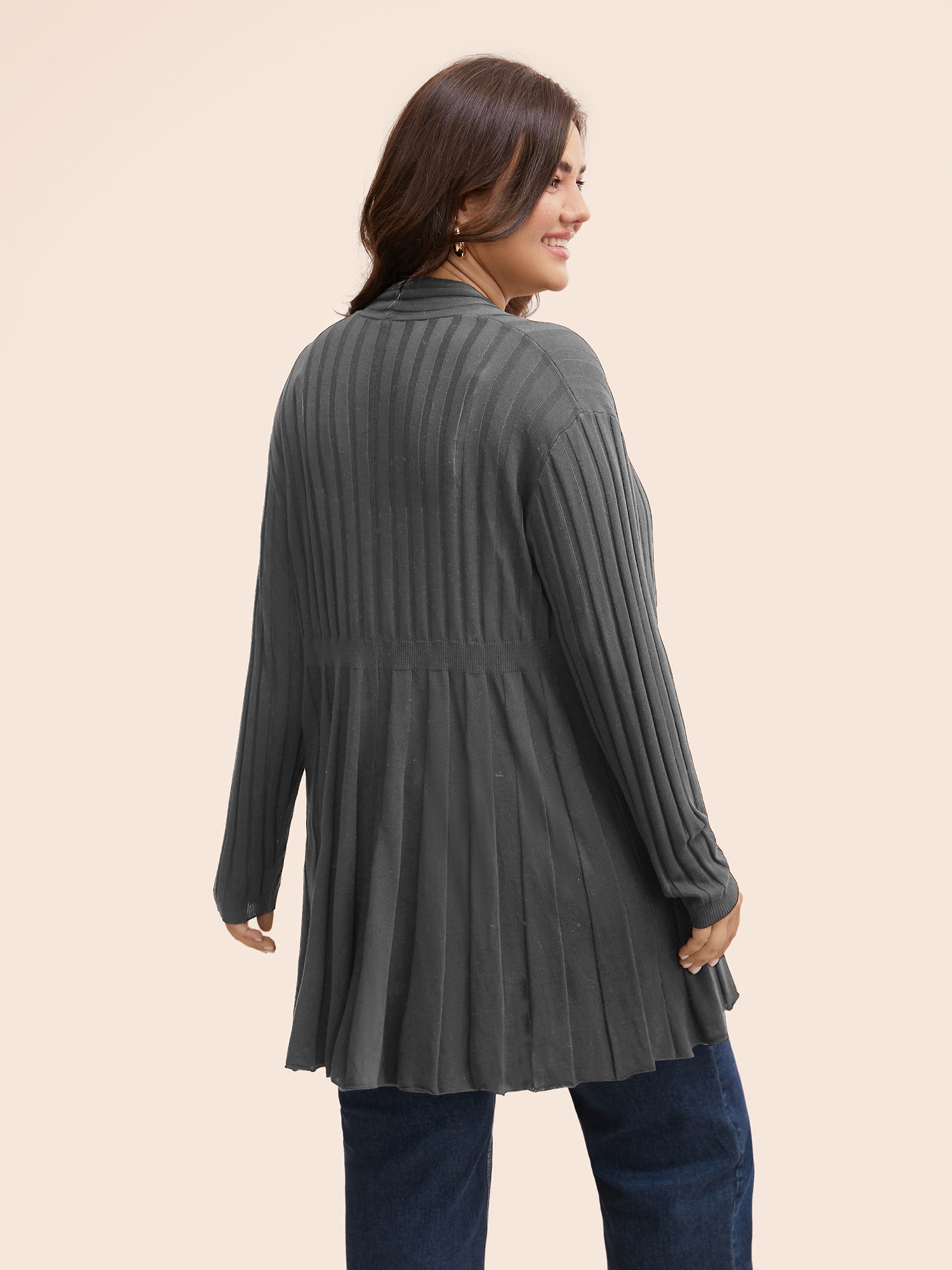 Plain Textured Kimono Collar Cardigan
