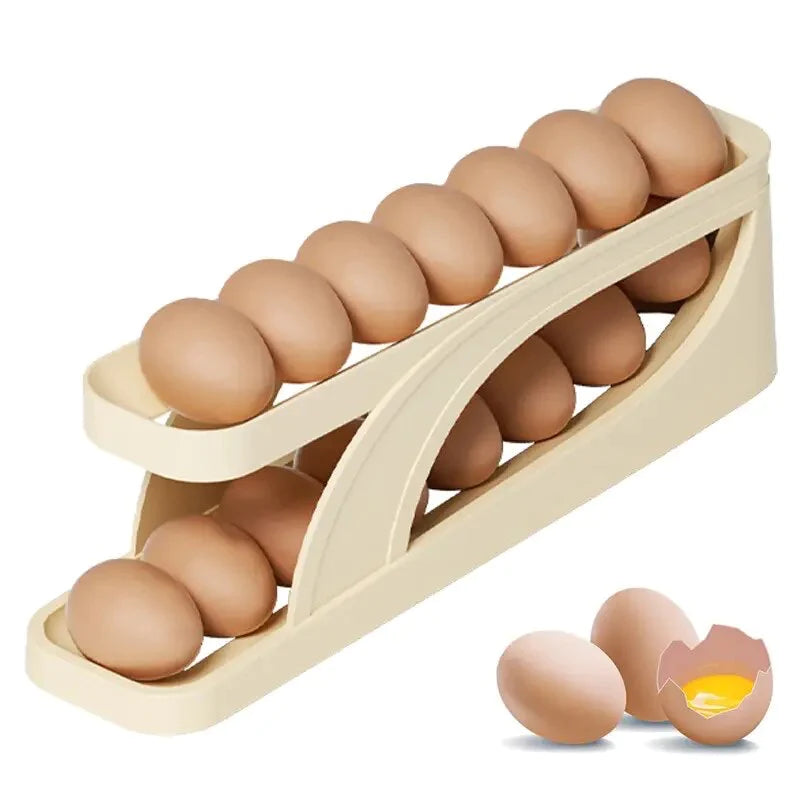 Automatic Scrolling Egg Rack. Double Layer Egg Dispenser. Counter Top Egg Storage Tray