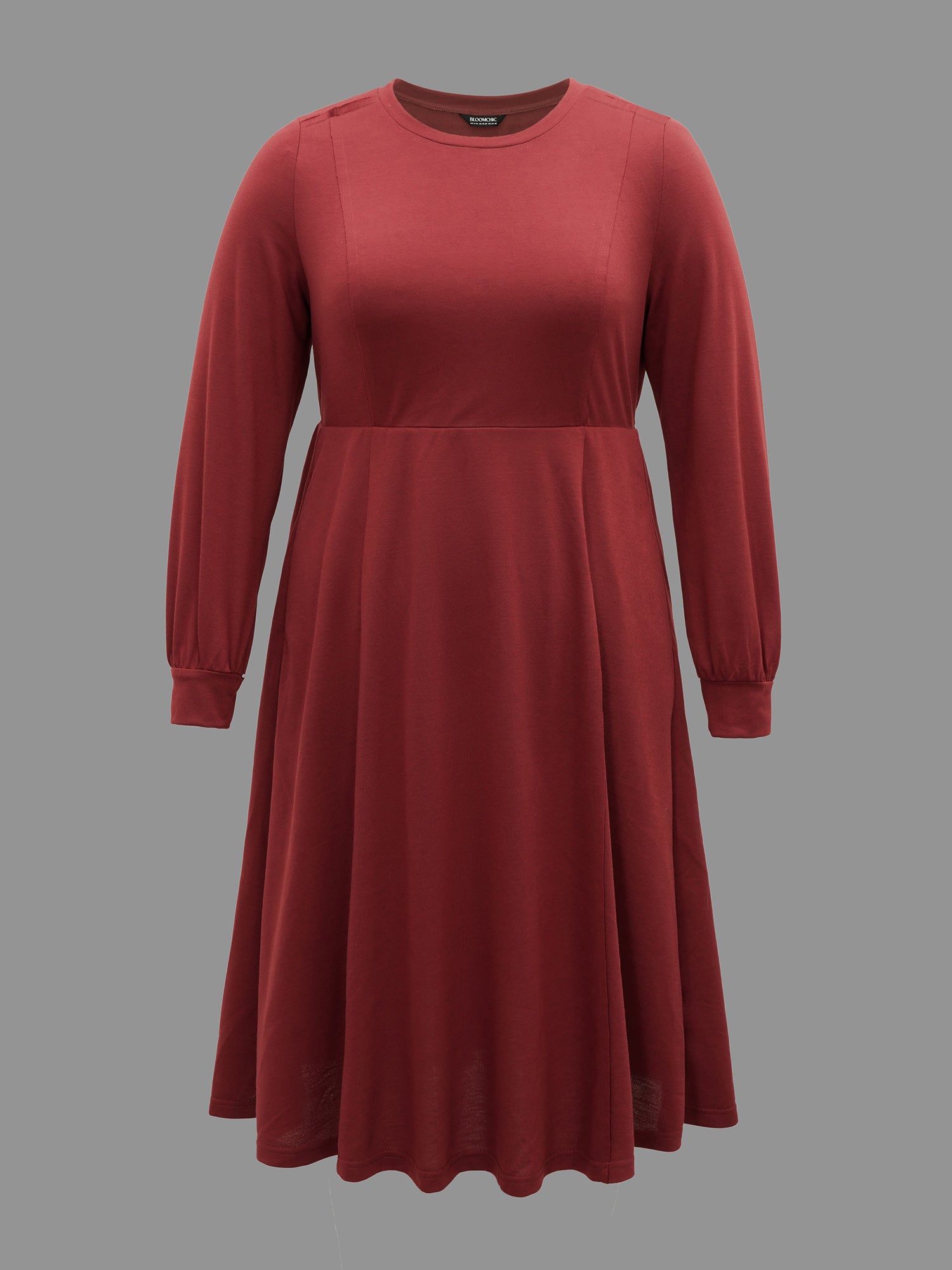 Solid Round Neck Midi Knit Dress